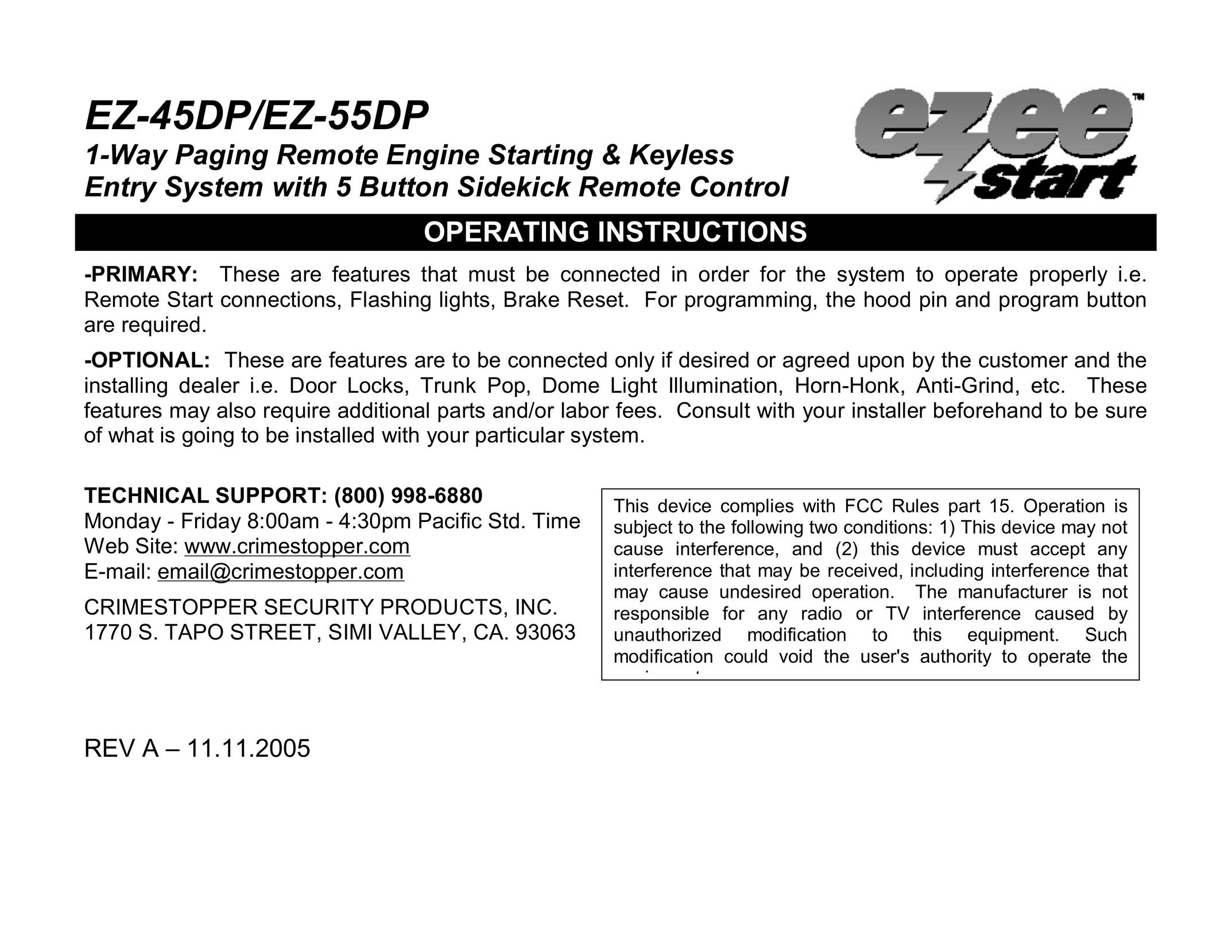 Crimestopper Security Products EZ-45DP Pager User Manual
