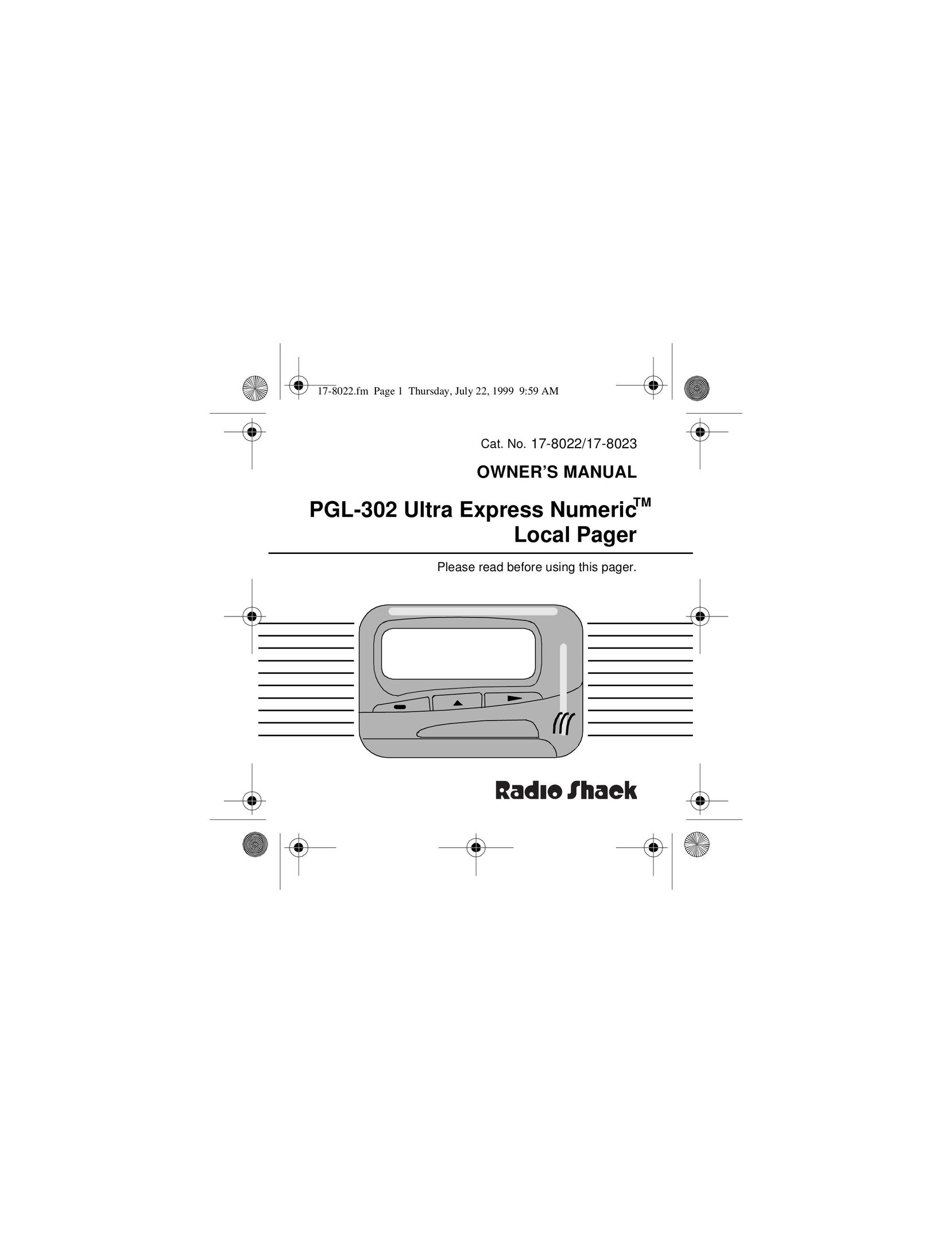 Radio Shack PGL-302 Pager User Manual