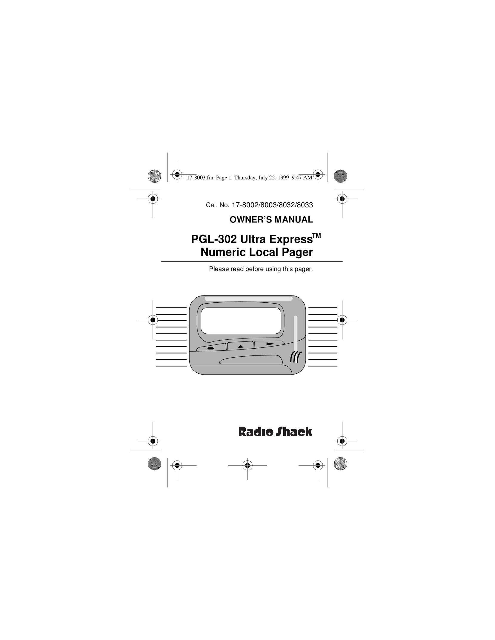 Radio Shack PGL-302 Pager User Manual