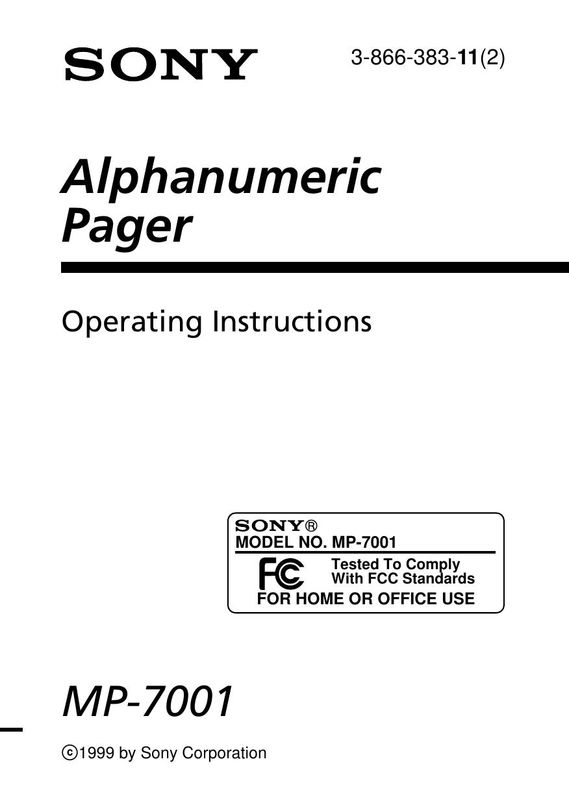 Sony MP-7001 Pager User Manual