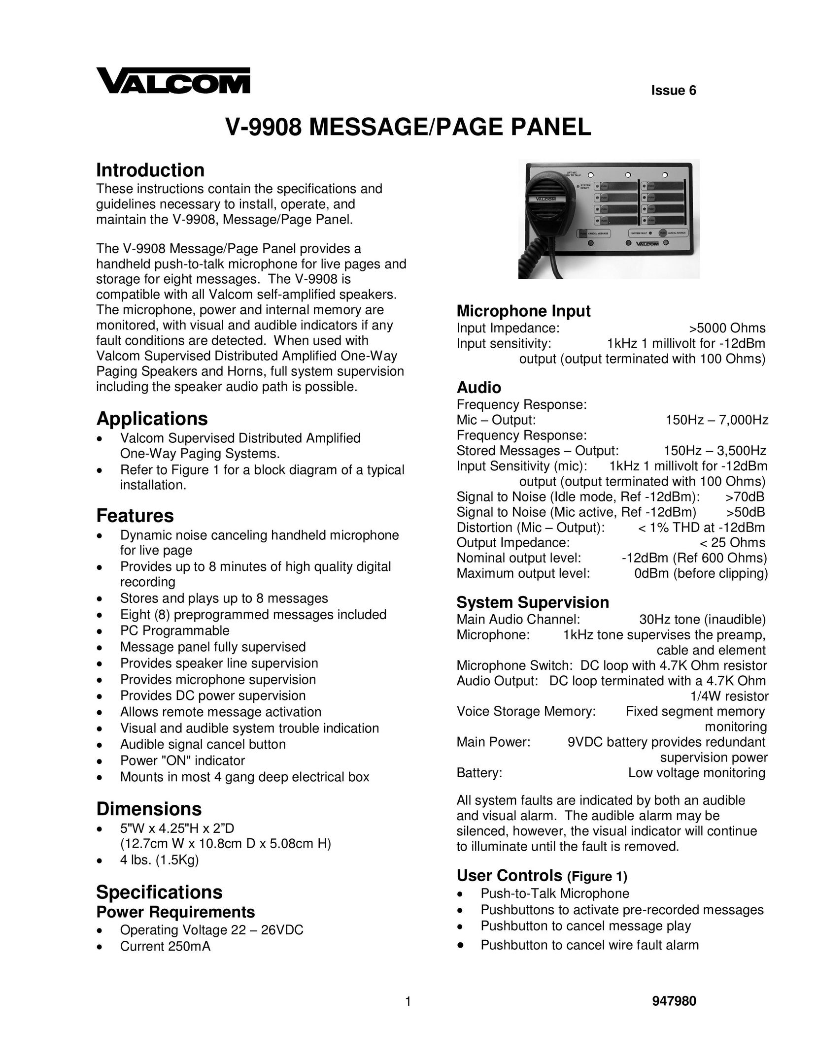 Valcom V-9908 Pager User Manual