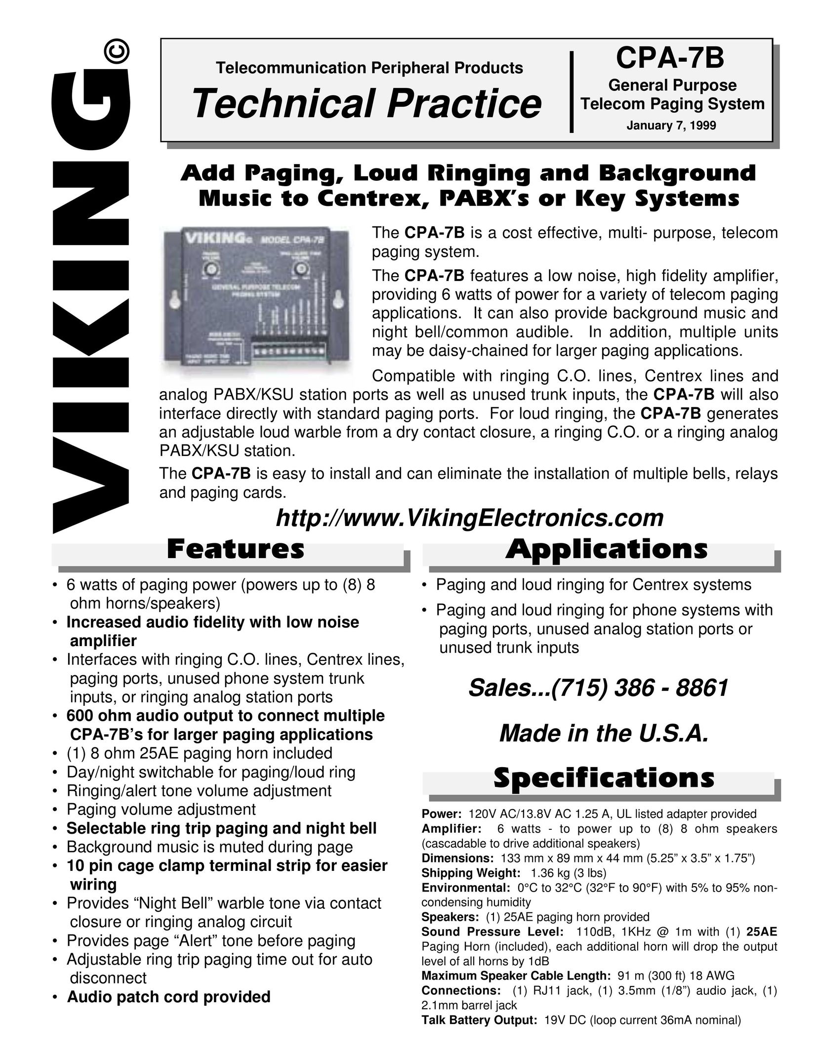 Viking CPA-7B Pager User Manual