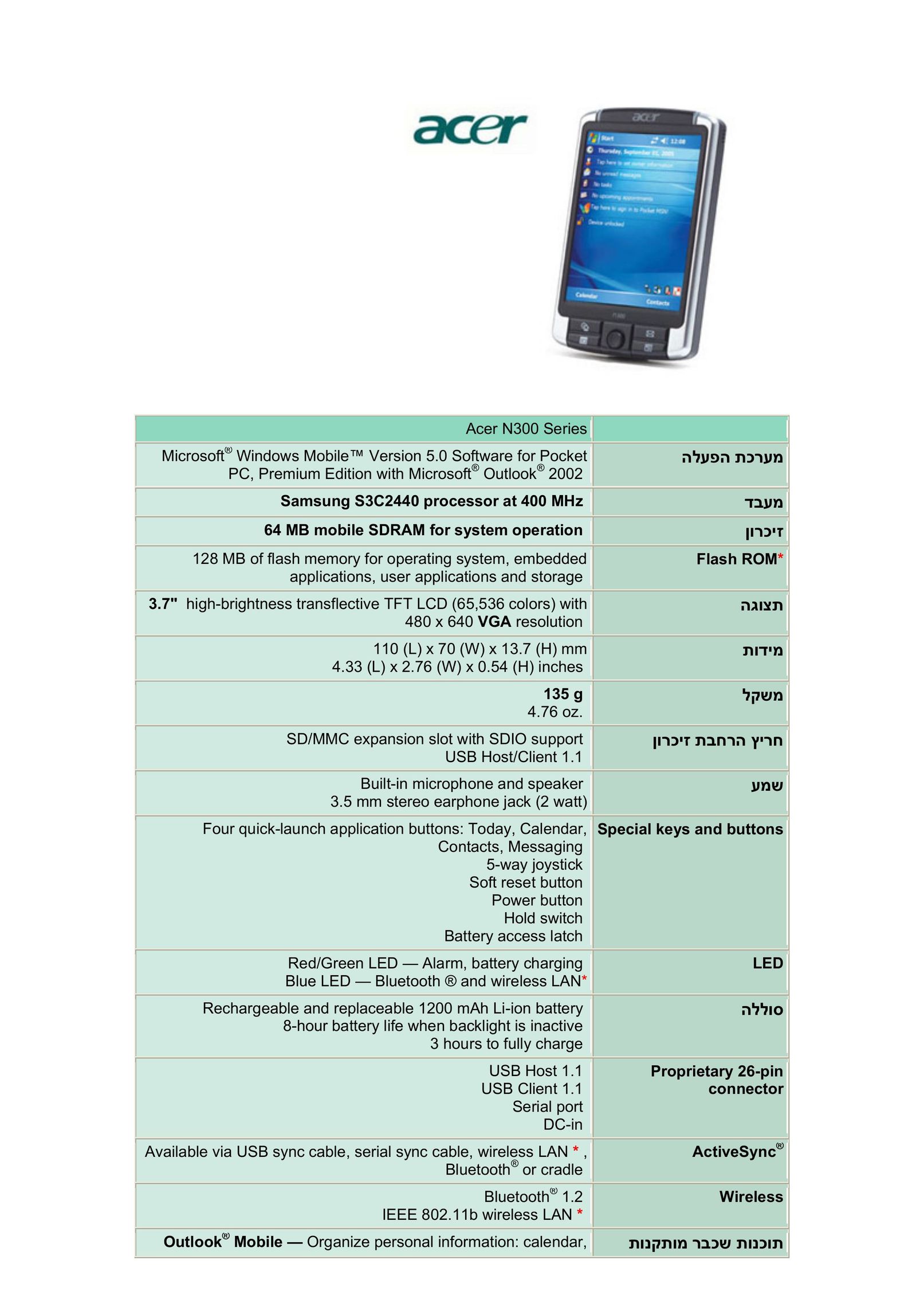 Acer N300 Series PDAs & Smartphones User Manual
