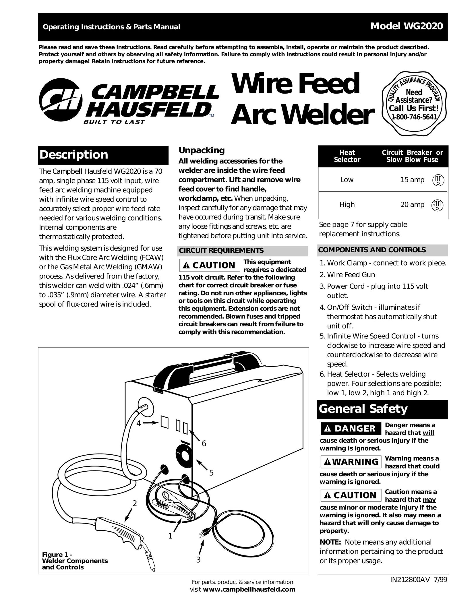 Campbell Hausfeld WG2020 PDAs & Smartphones User Manual