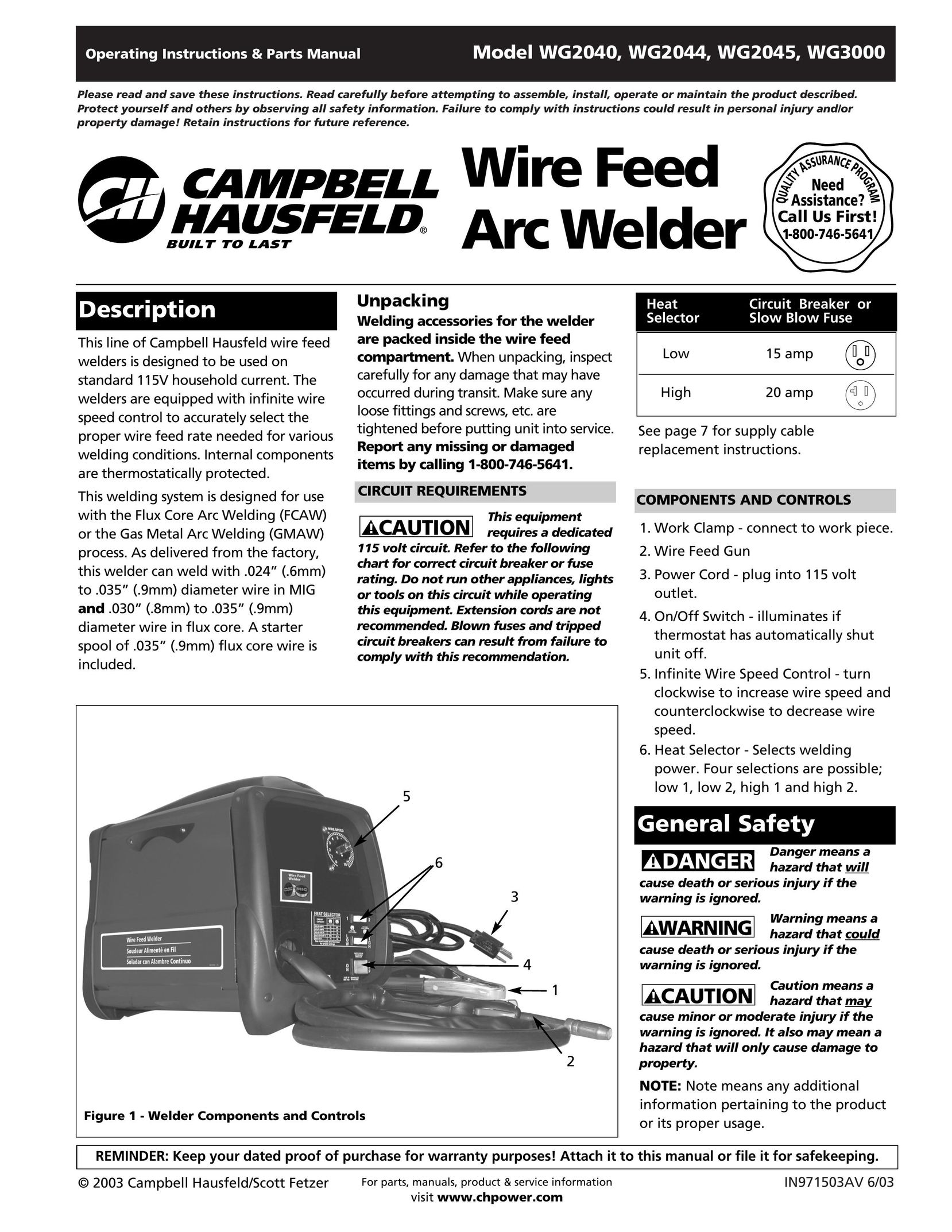Campbell Hausfeld WG2040 PDAs & Smartphones User Manual