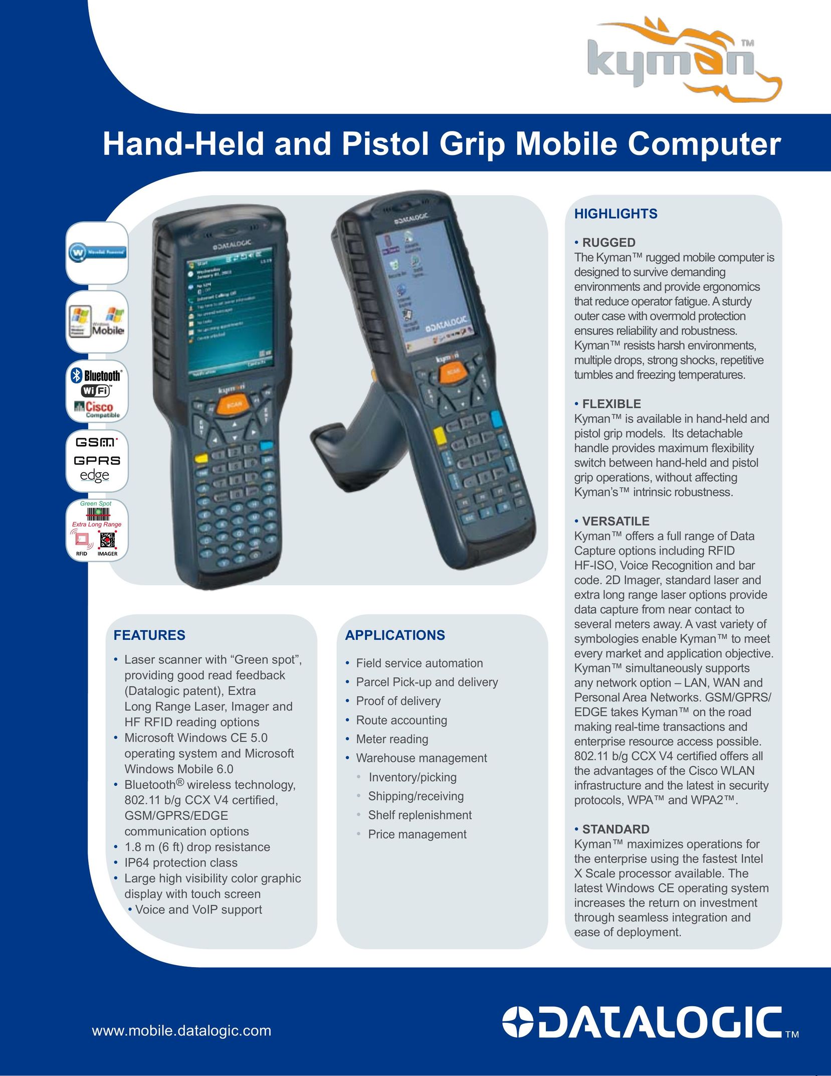 Datalogic Scanning Hand-Held and Pistol Grip Mobile Computer PDAs & Smartphones User Manual