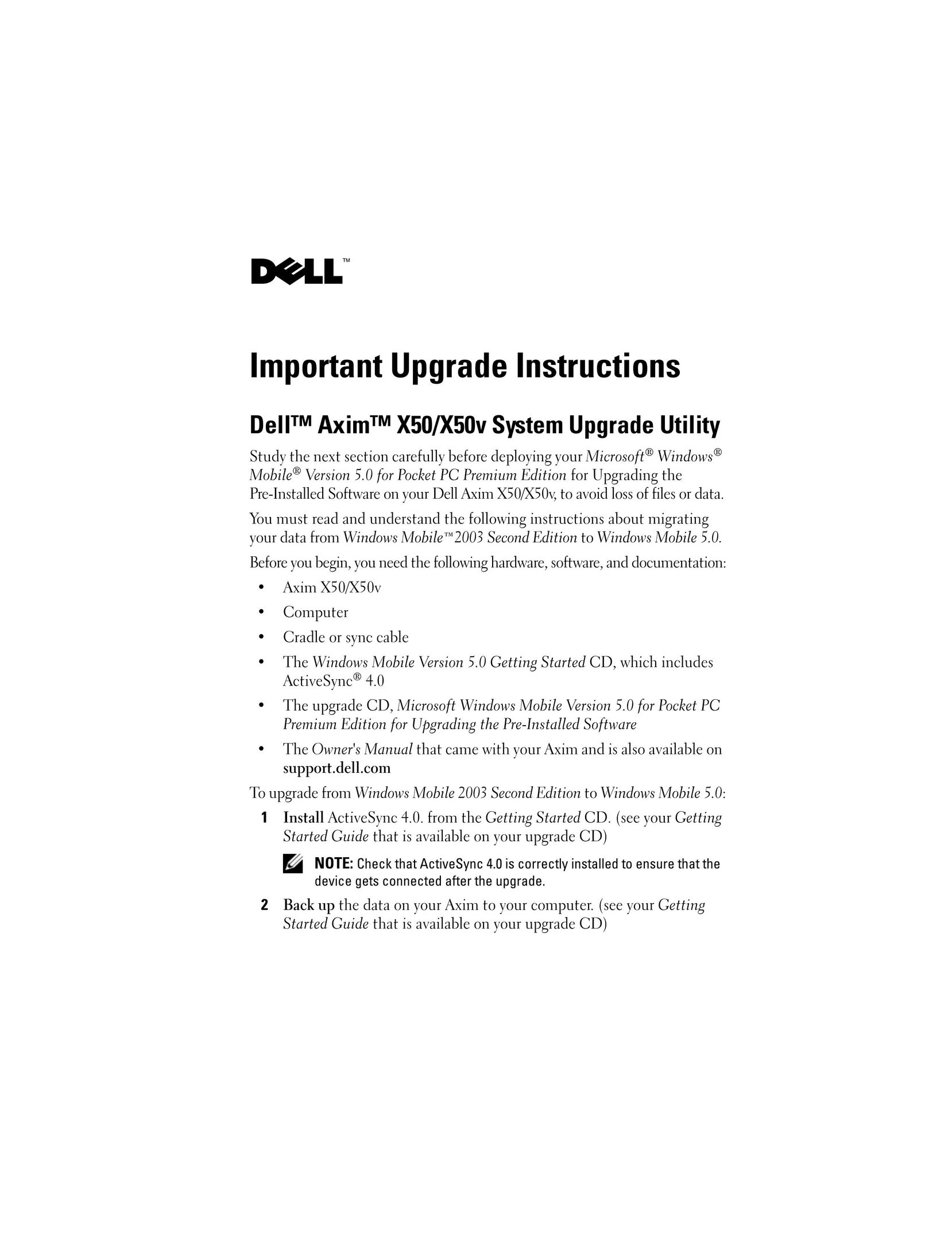 Dell X50v PDAs & Smartphones User Manual