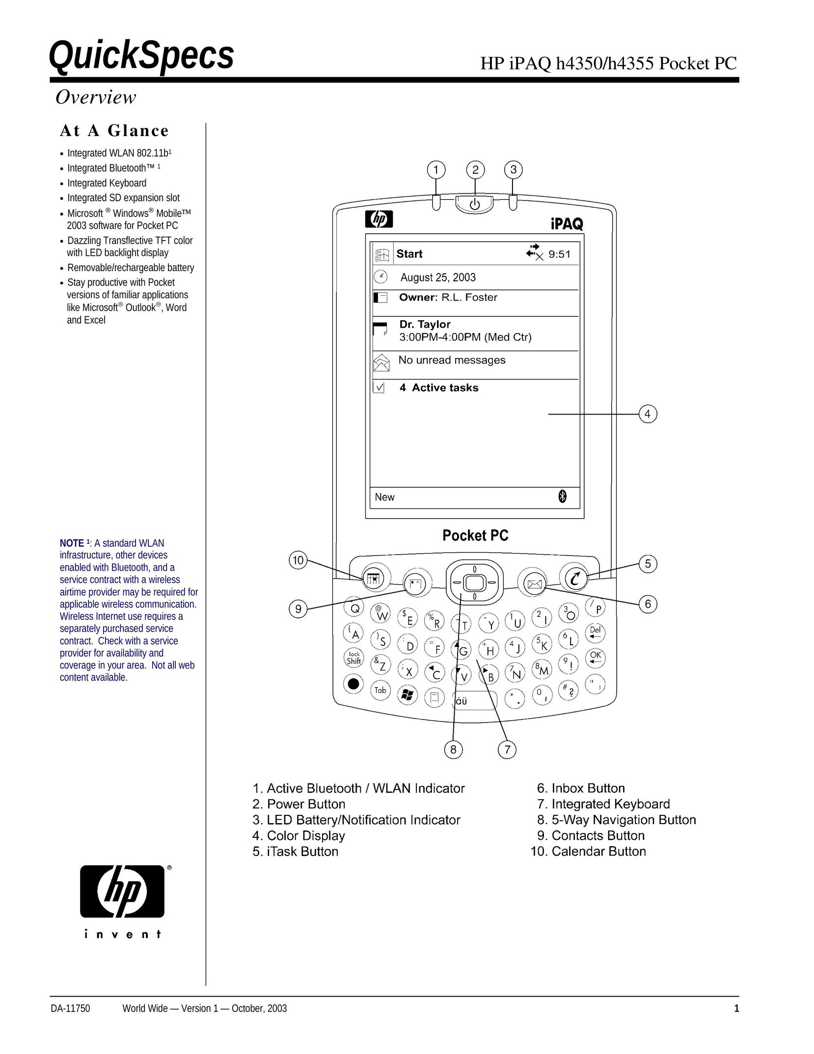 HP (Hewlett-Packard) h4350 PDAs & Smartphones User Manual