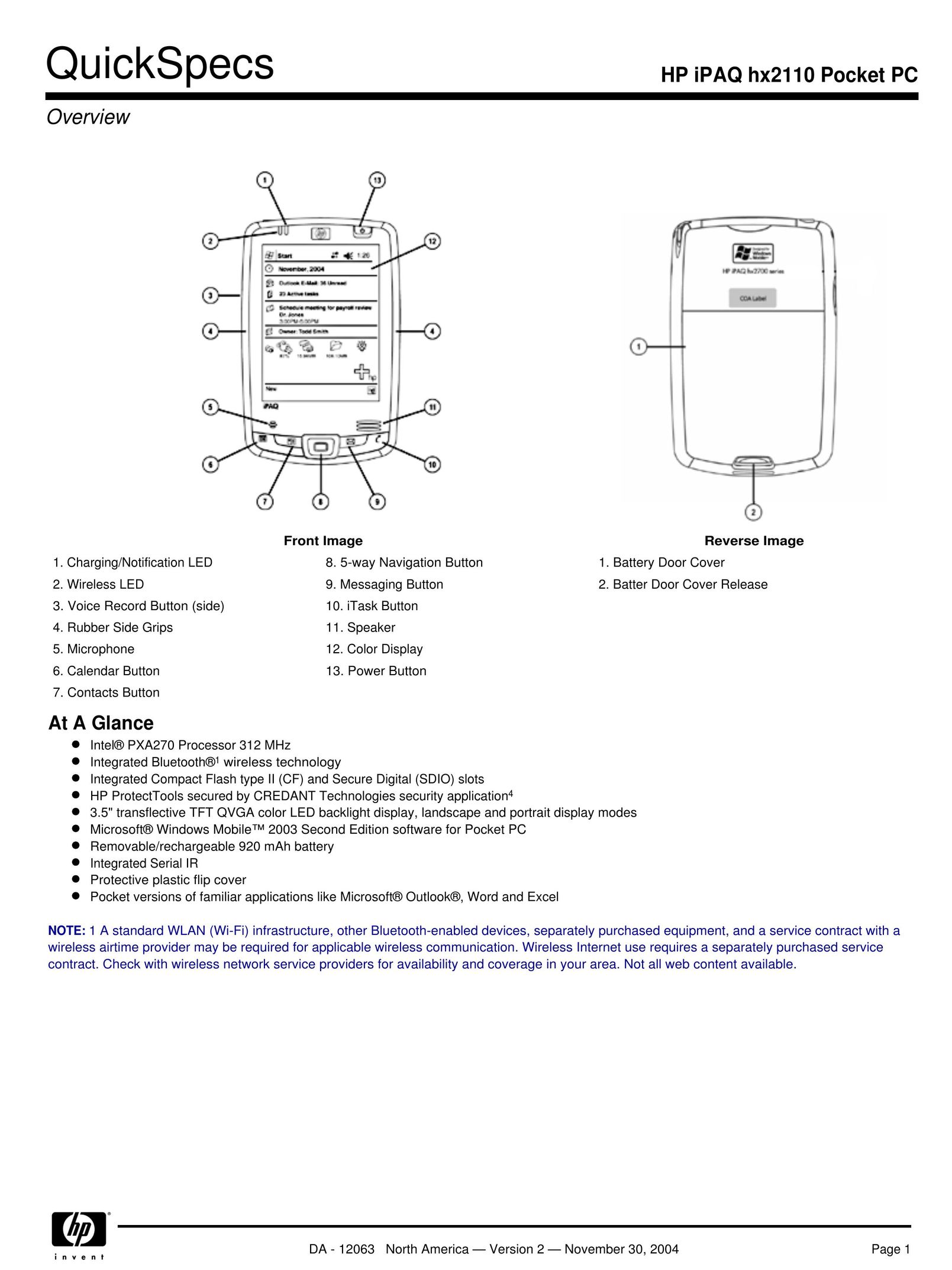 HP (Hewlett-Packard) hx2110 PDAs & Smartphones User Manual