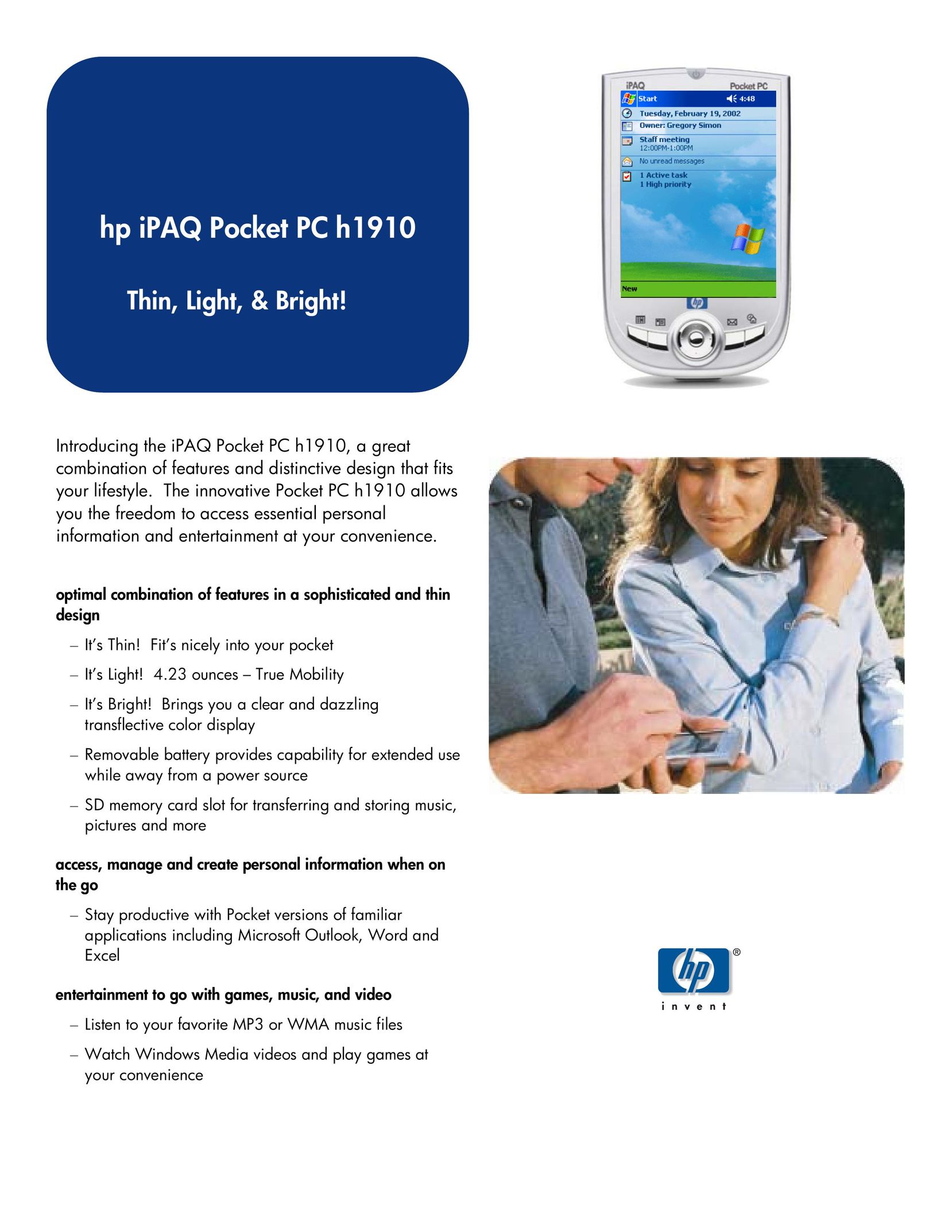 HP (Hewlett-Packard) PC h1910 PDAs & Smartphones User Manual