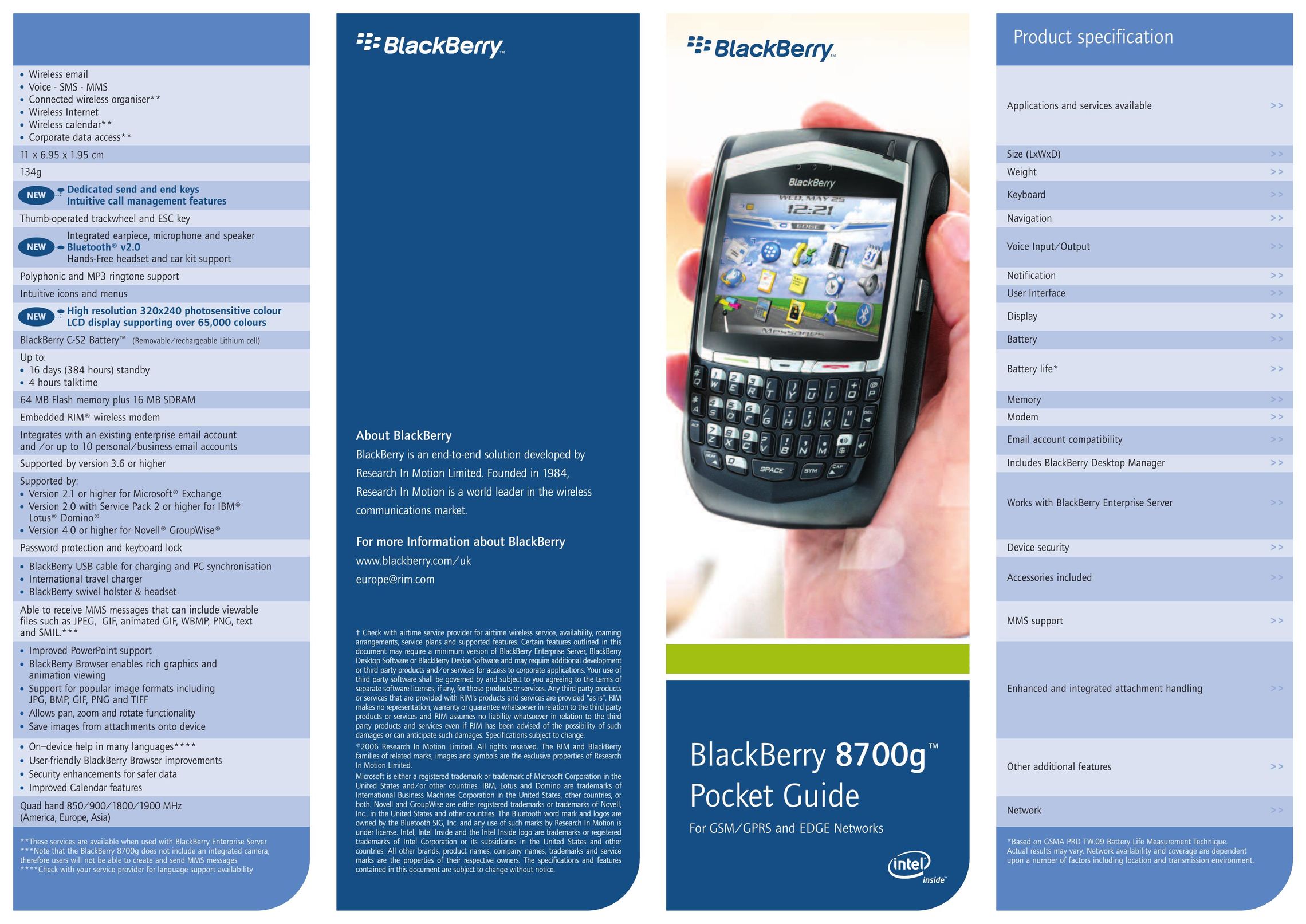 Intel 8700g PDAs & Smartphones User Manual