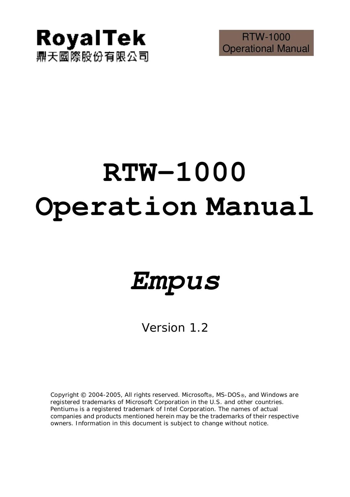 RoyalTek RTW-1000 PDAs & Smartphones User Manual