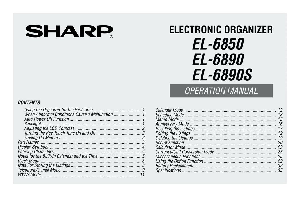 Sharp El- 6890 PDAs & Smartphones User Manual