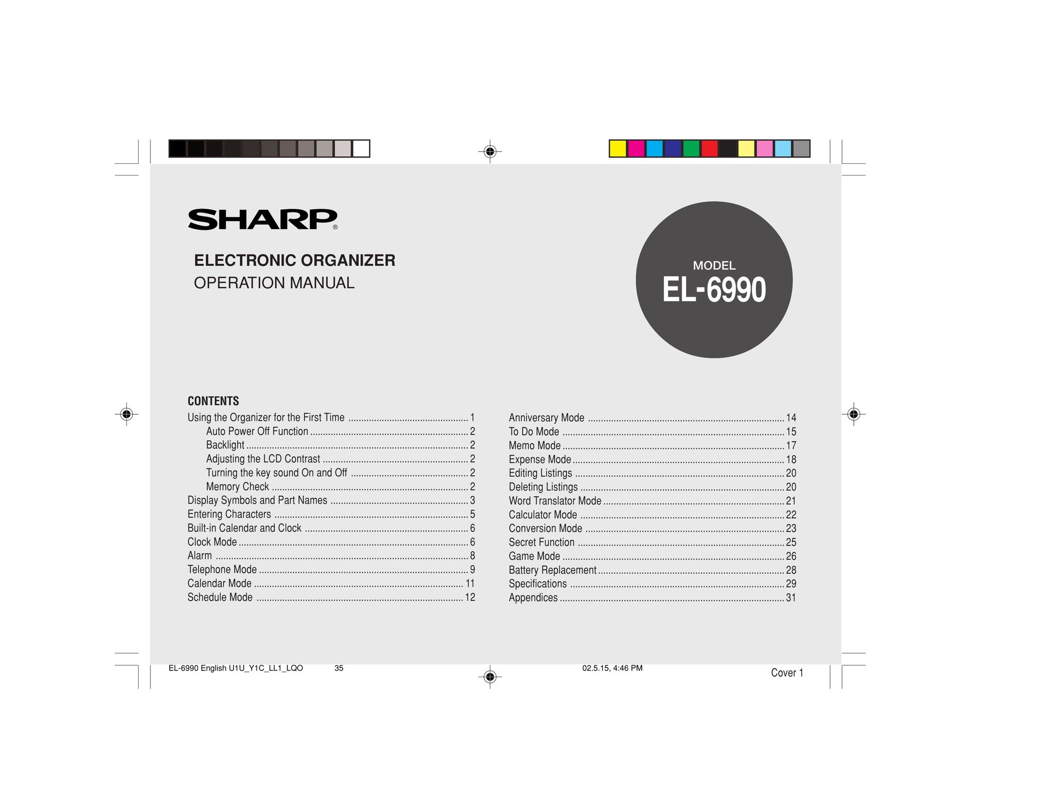 Sharp EL-6990 PDAs & Smartphones User Manual