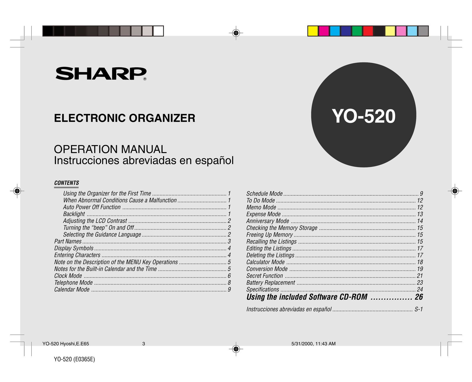 Sharp YO-520 PDAs & Smartphones User Manual