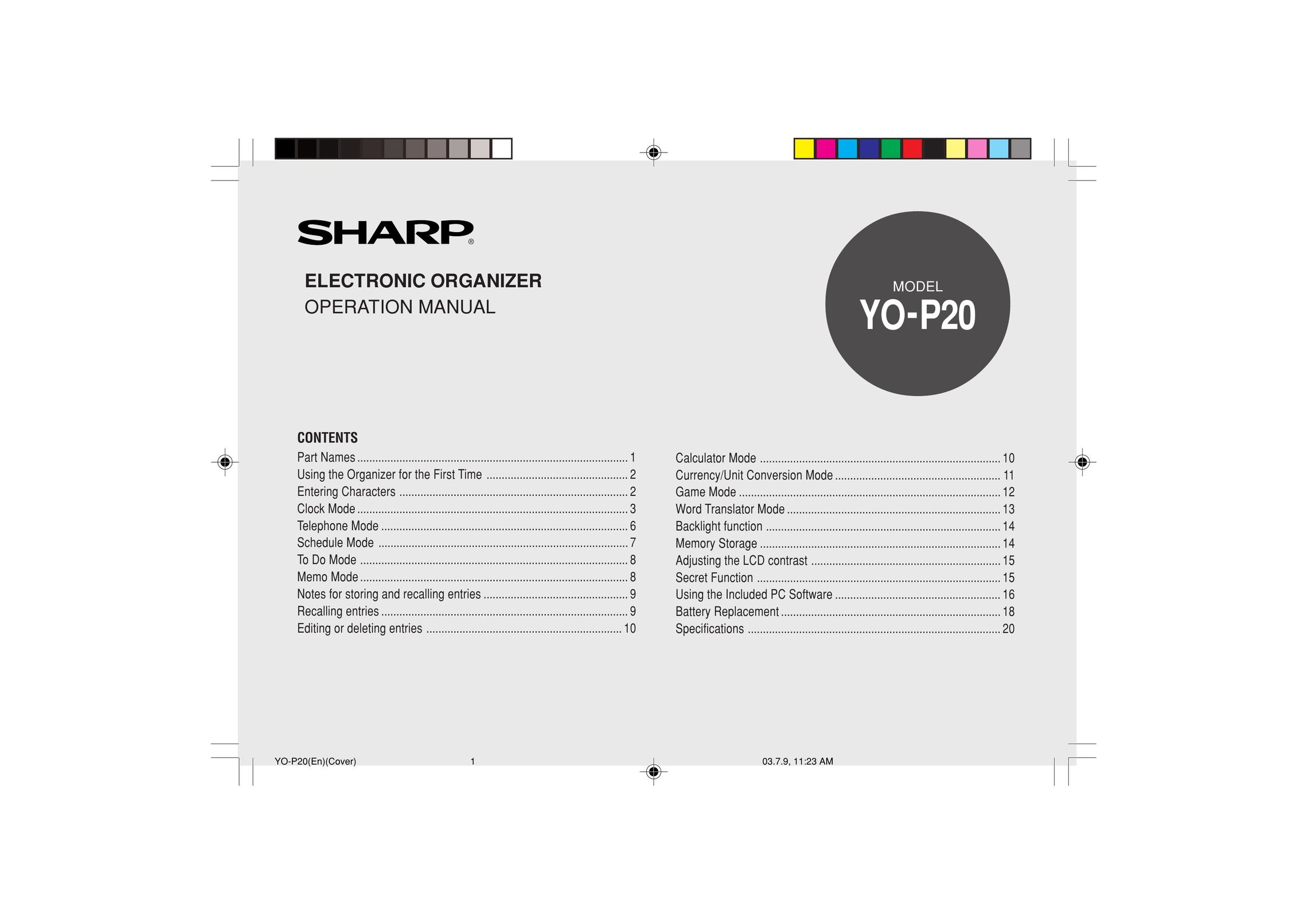 Sharp YO-P20 PDAs & Smartphones User Manual