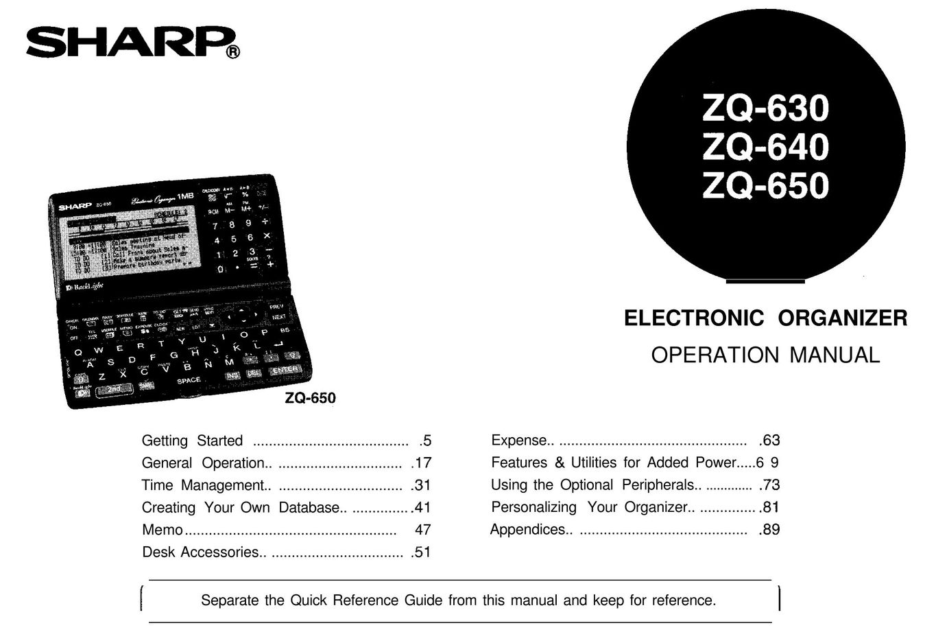 Sharp ZQ-640 PDAs & Smartphones User Manual