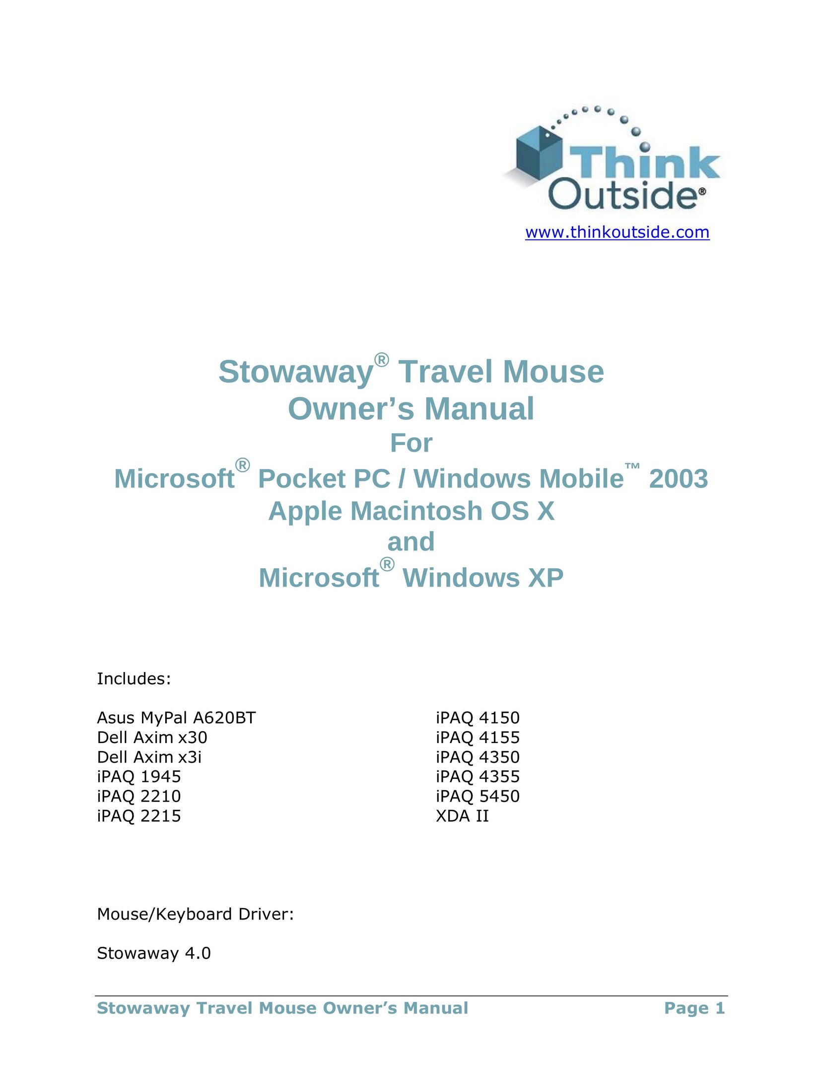 Think Outside Travel Mouse (for Asus MyPal A620BT) PDAs & Smartphones User Manual