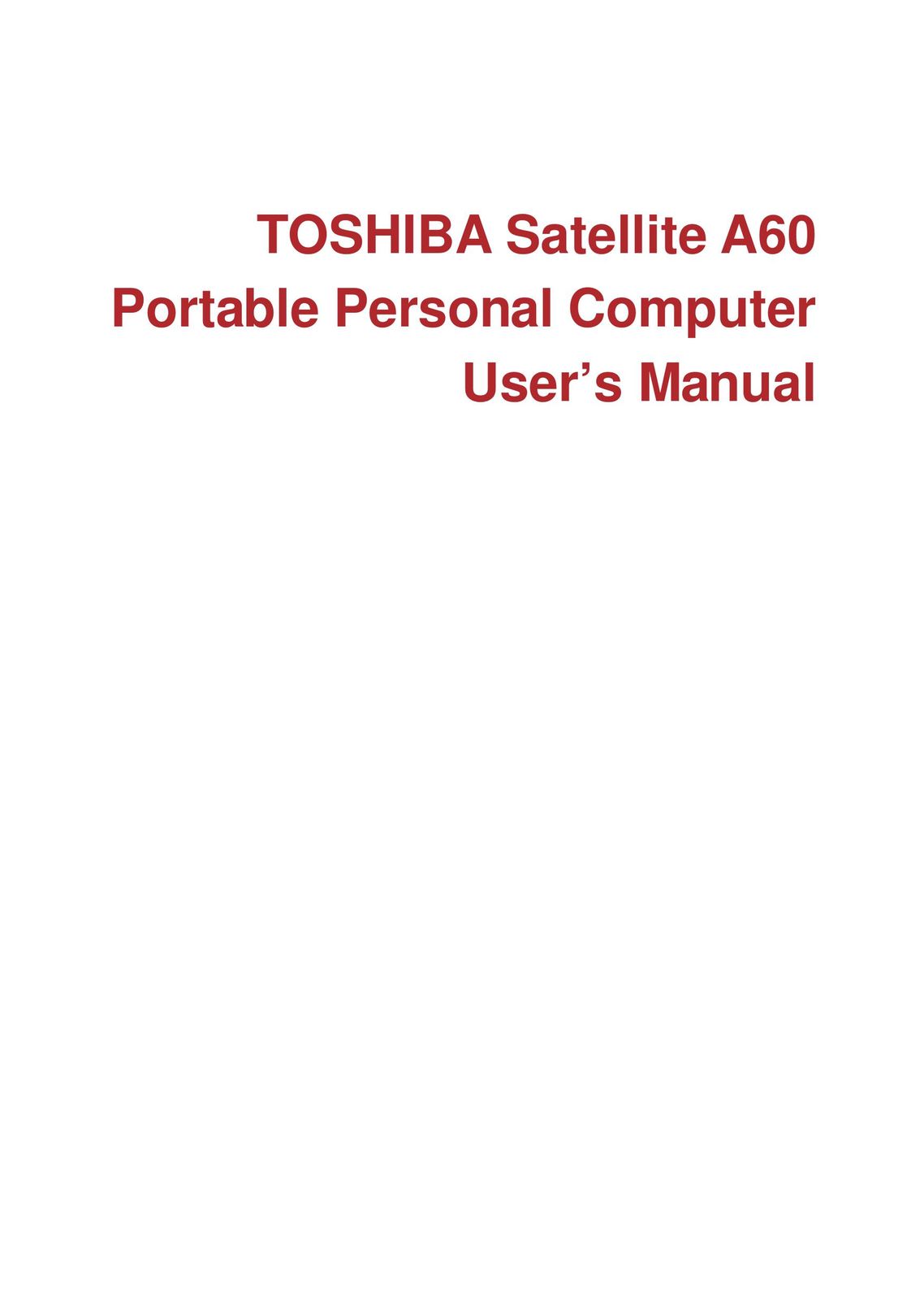 Toshiba A60 PDAs & Smartphones User Manual
