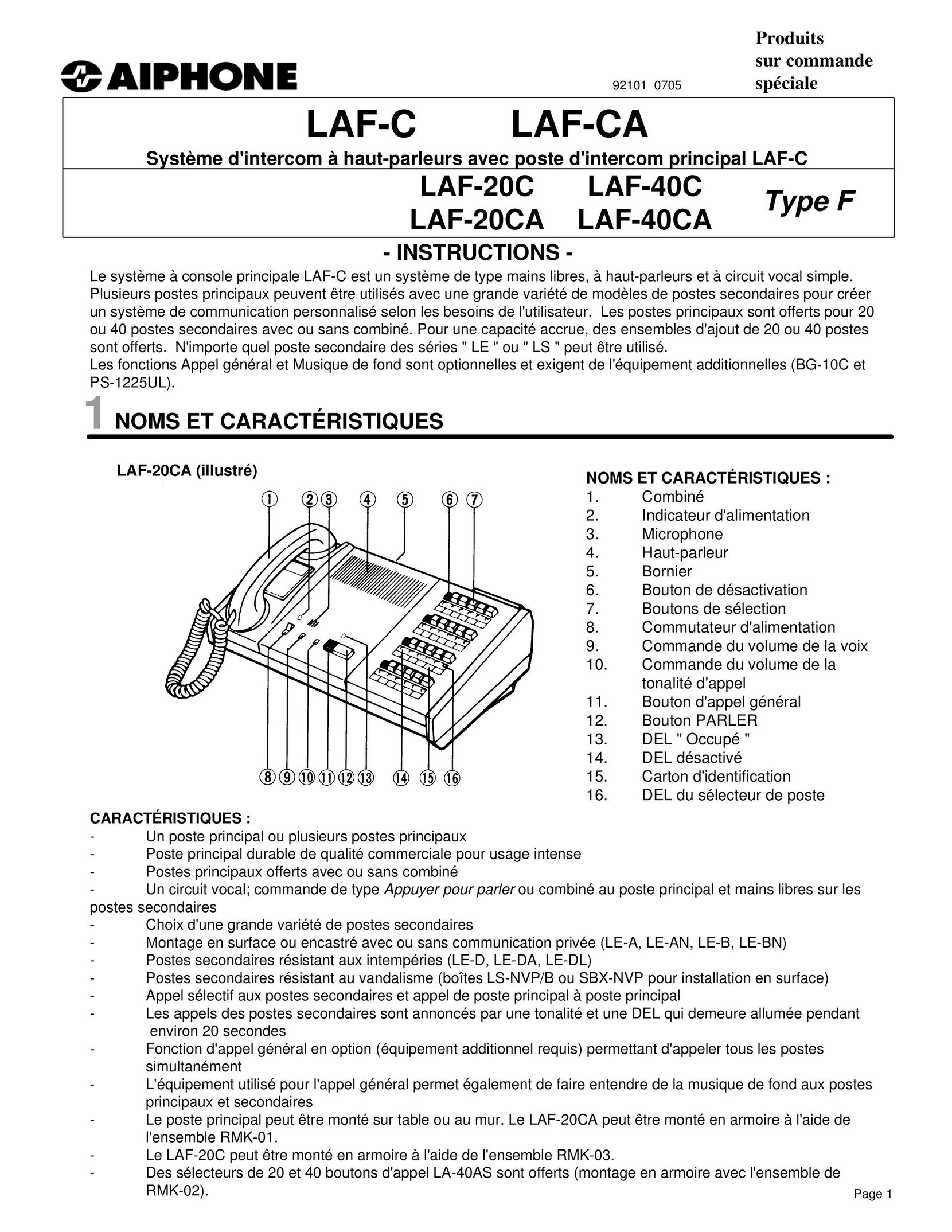 Aiphone LAF-C Telephone User Manual