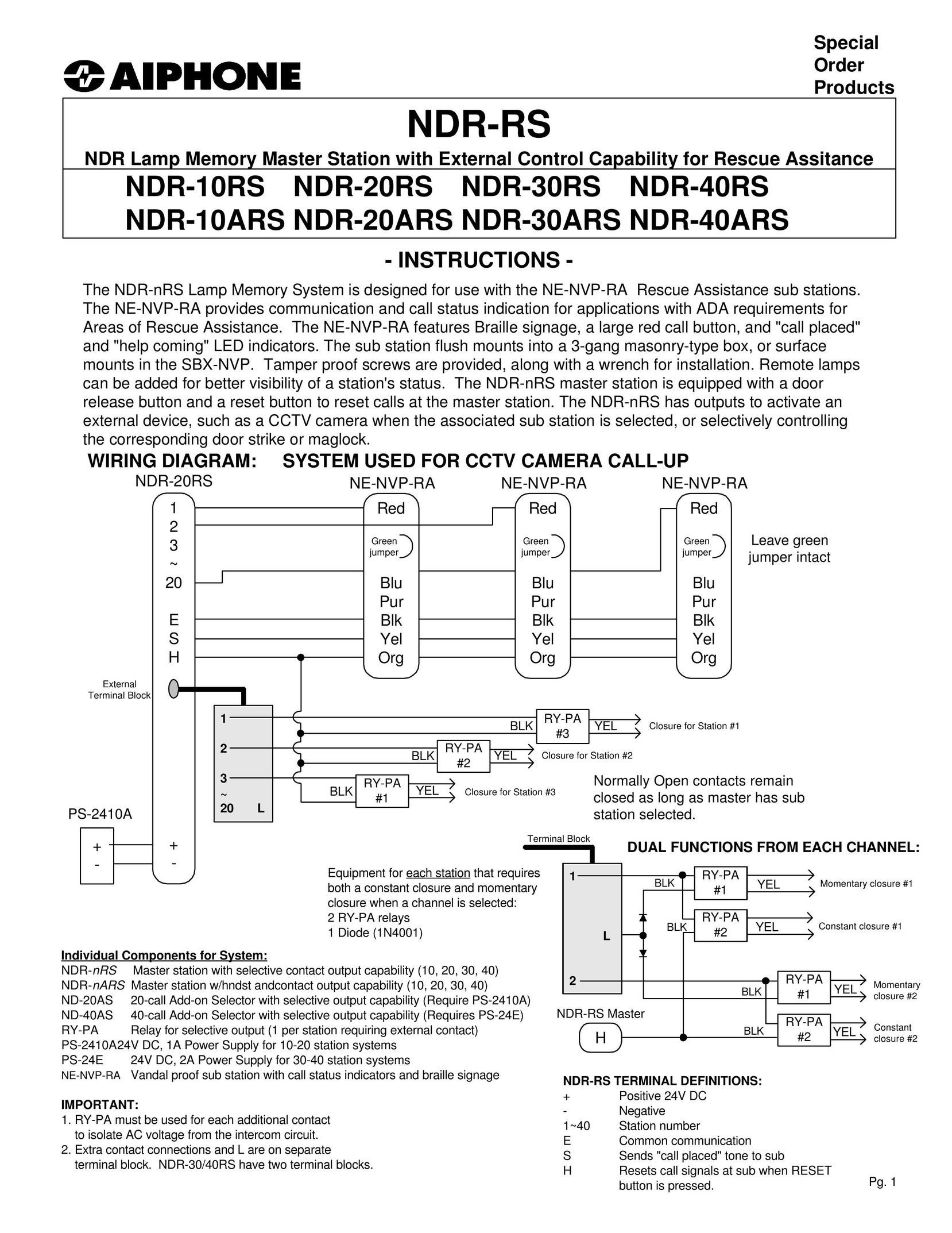 Aiphone NDR-20RS Telephone User Manual