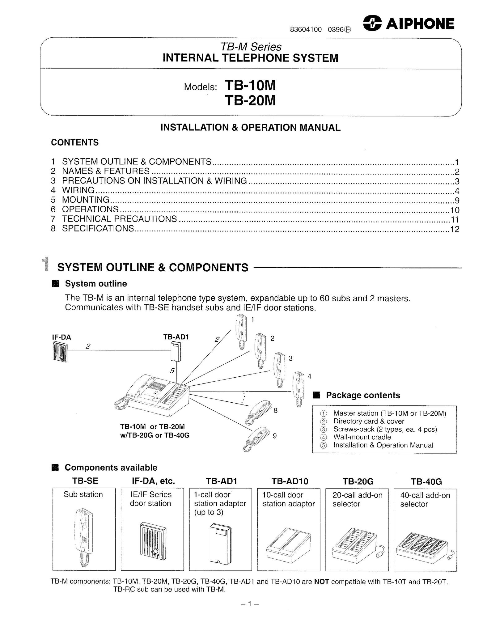 Aiphone TB-10M Telephone User Manual