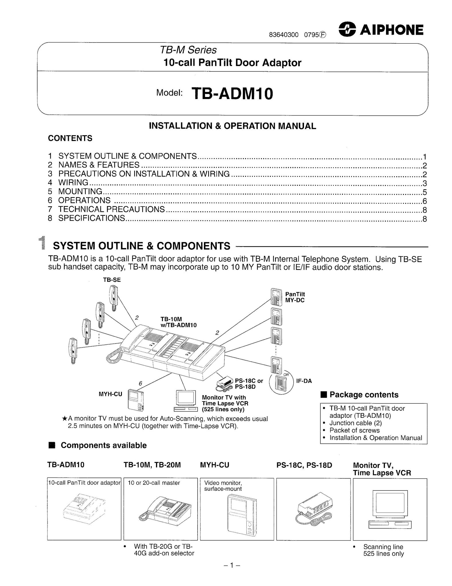 Aiphone TB-ADM10 Telephone User Manual