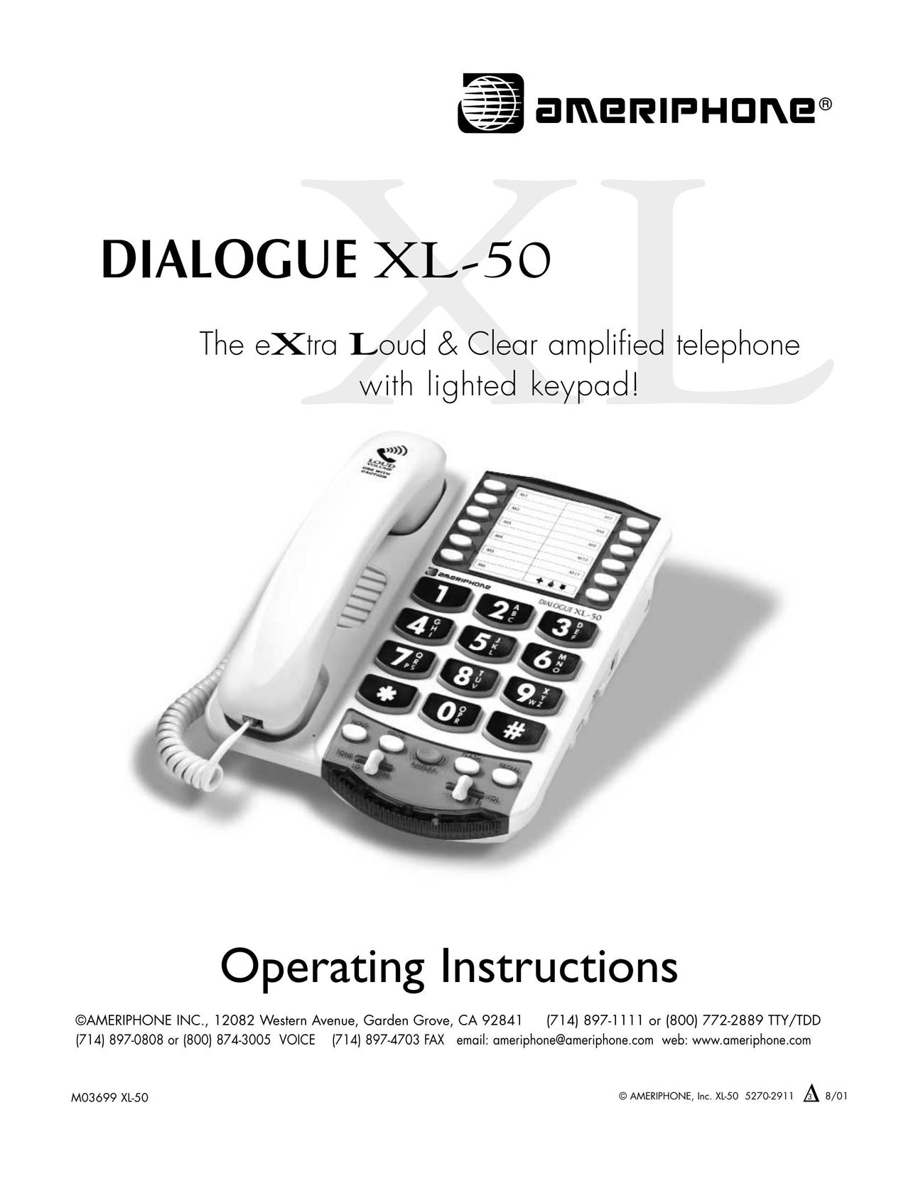 Ameriphone DIALOGUE XL-50 Telephone User Manual