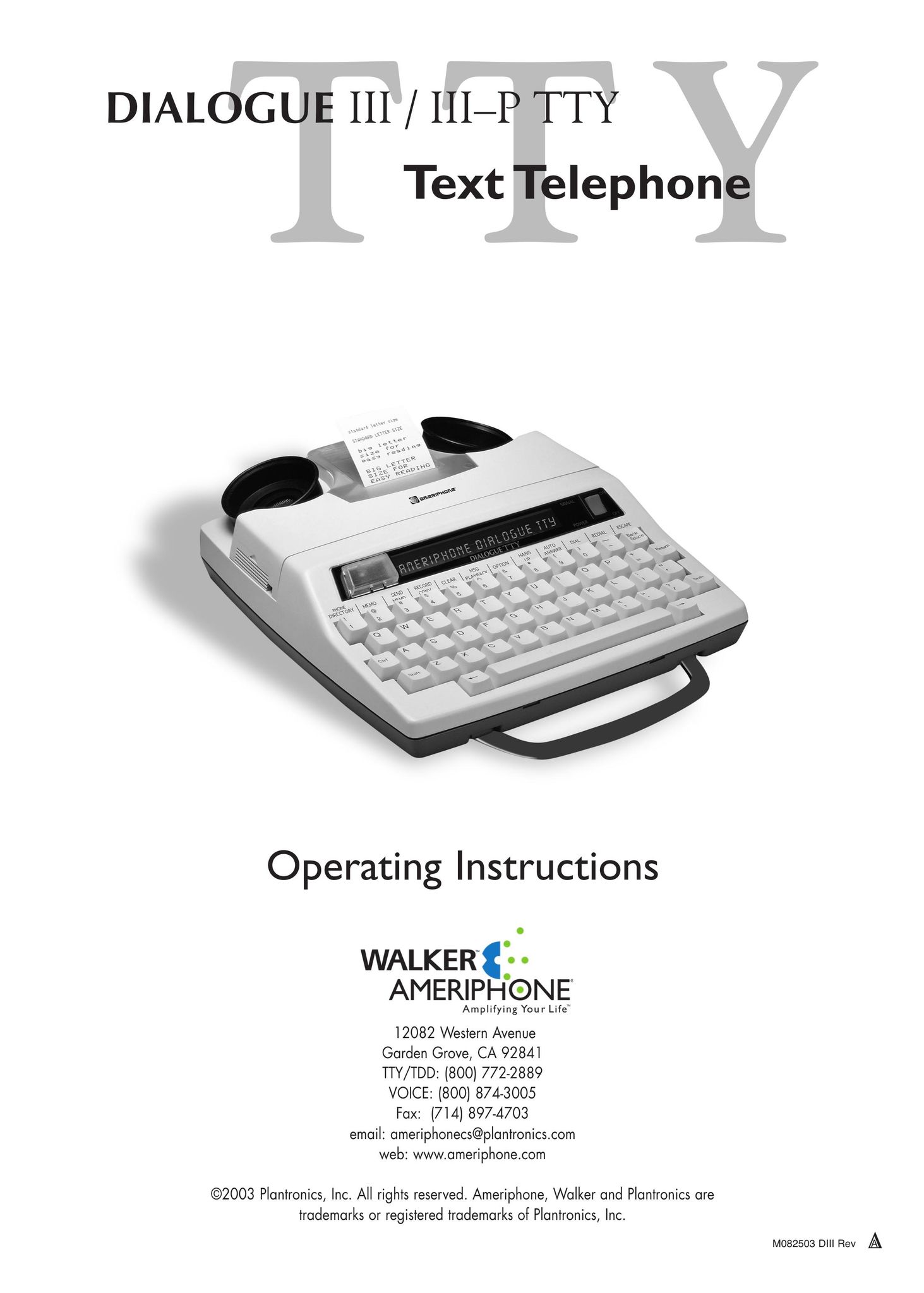 Ameriphone IIIP TTY Telephone User Manual