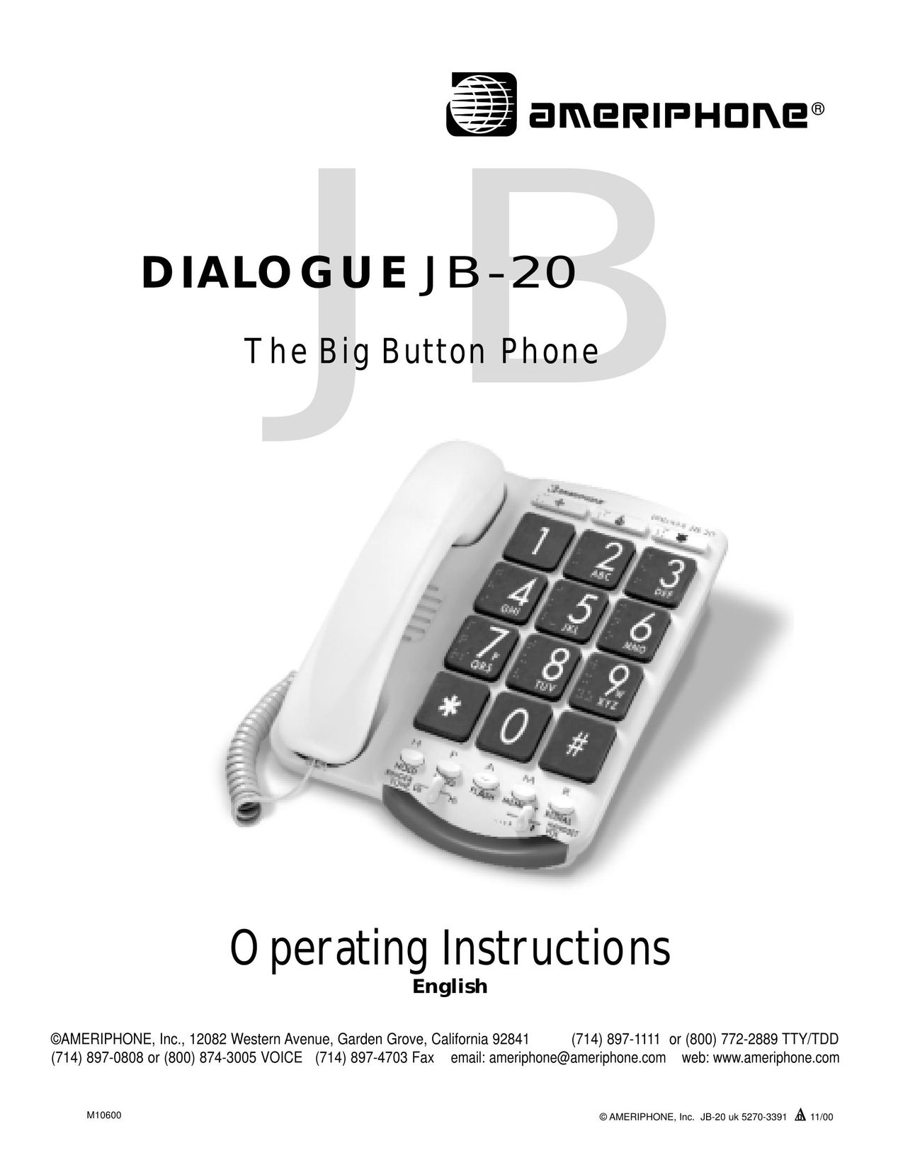 Ameriphone JB-20 Telephone User Manual