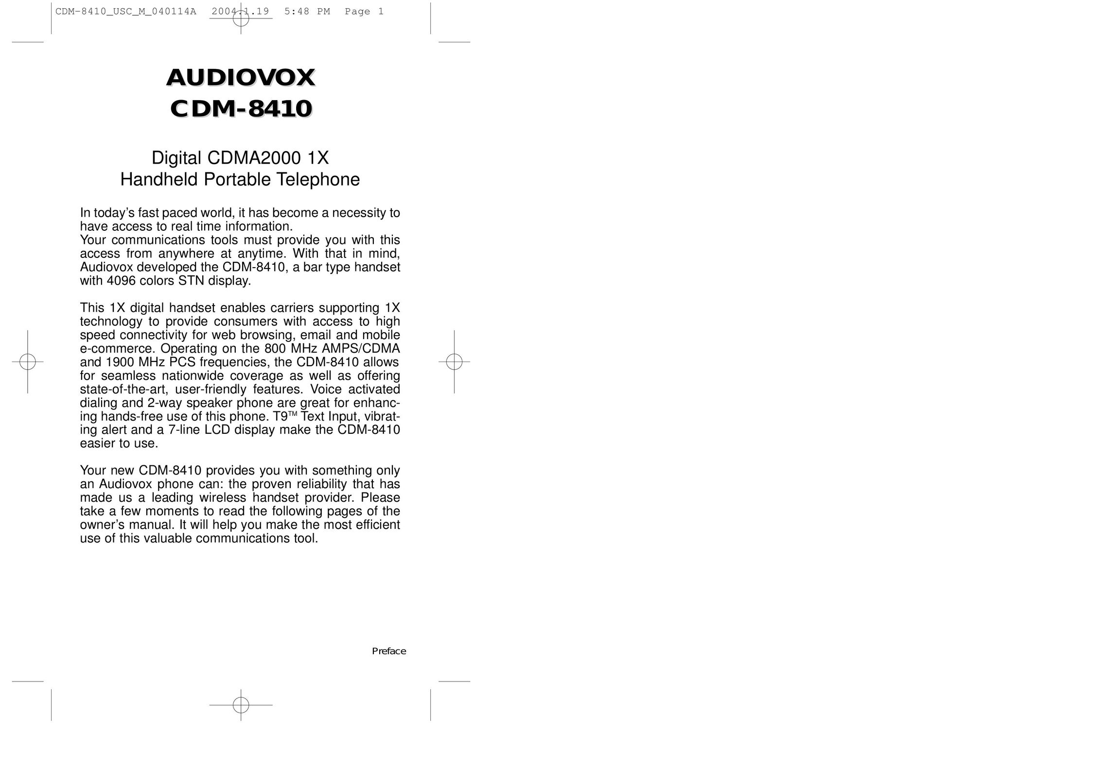 Audiovox CDM-8410 Telephone User Manual