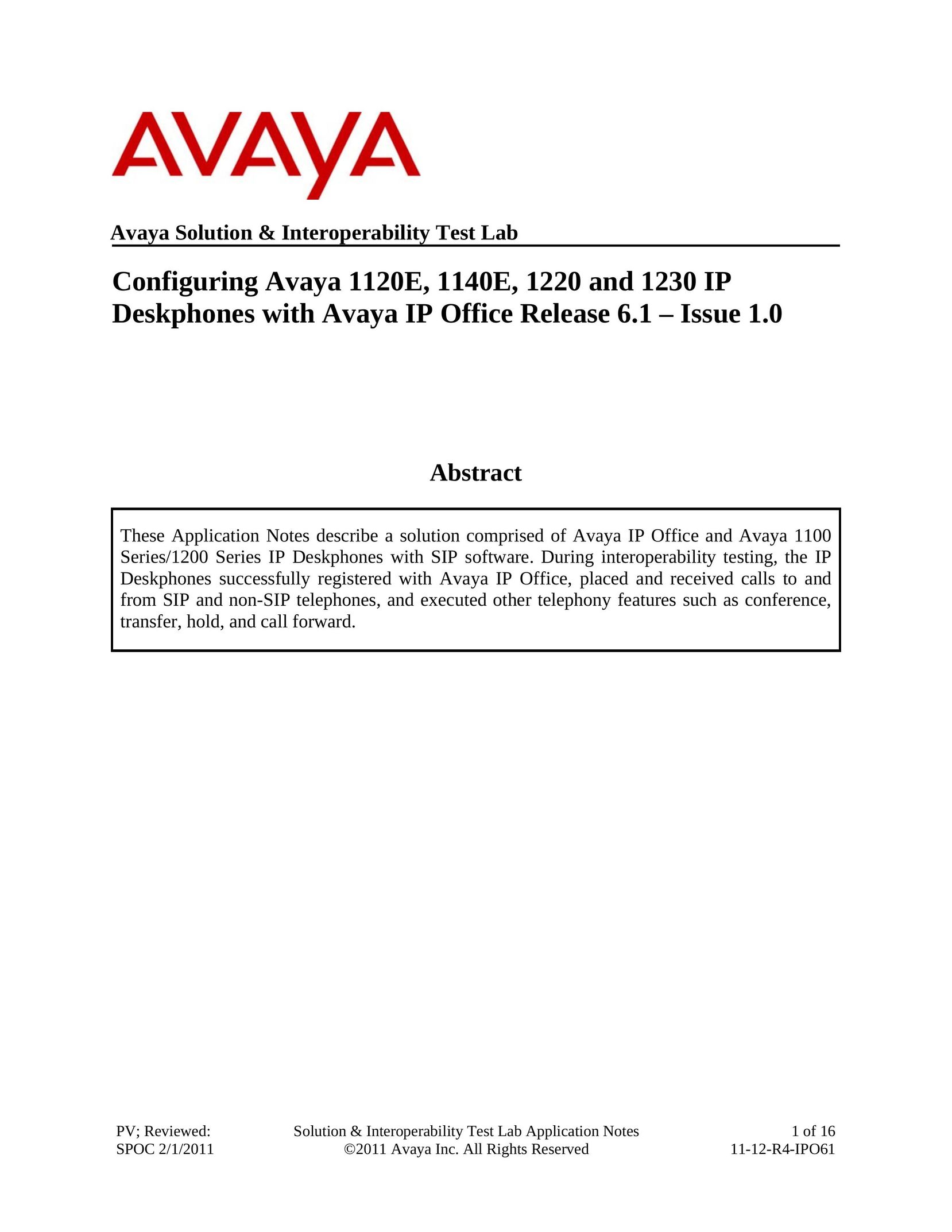 Avaya 1230 IP Telephone User Manual