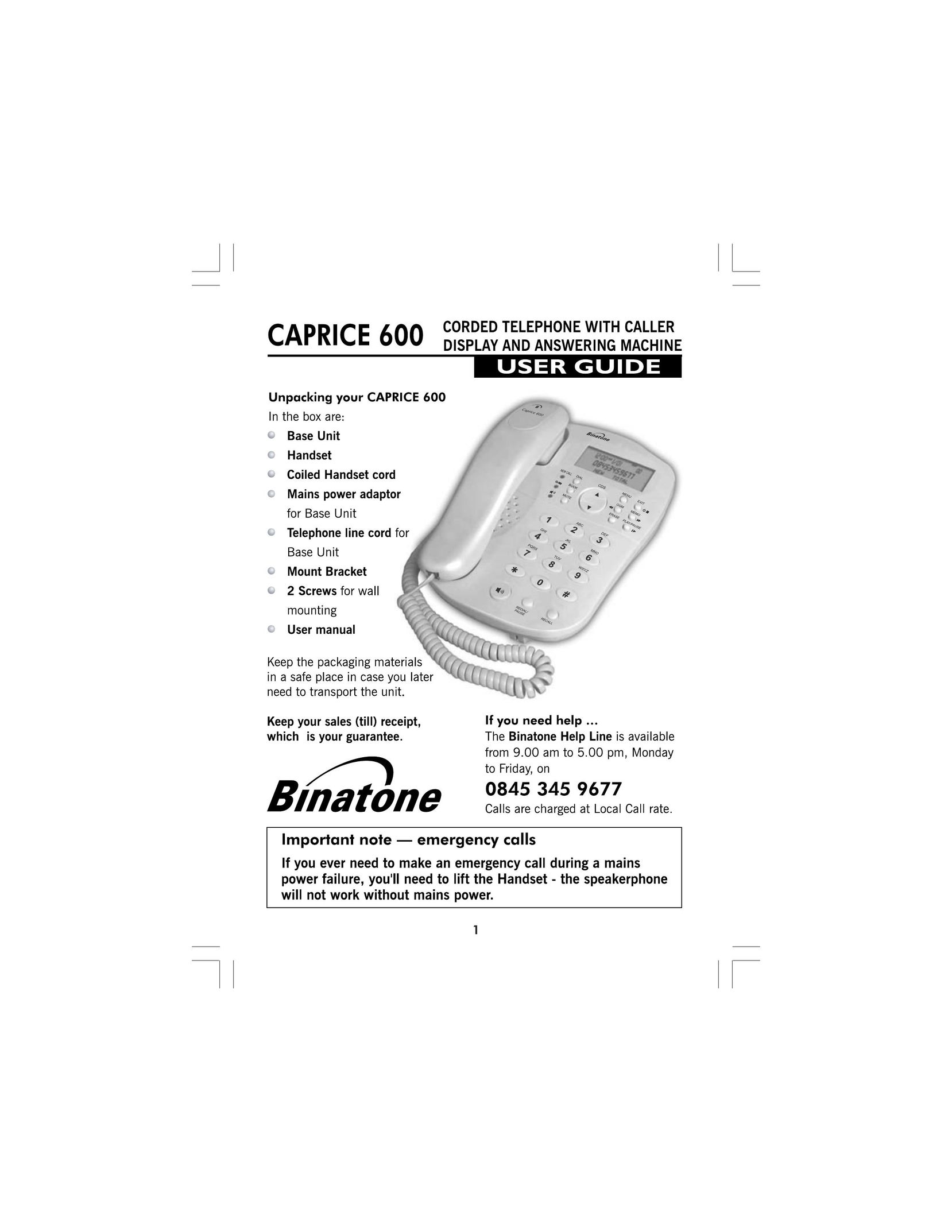 Binatone CAPRICE 600 Telephone User Manual