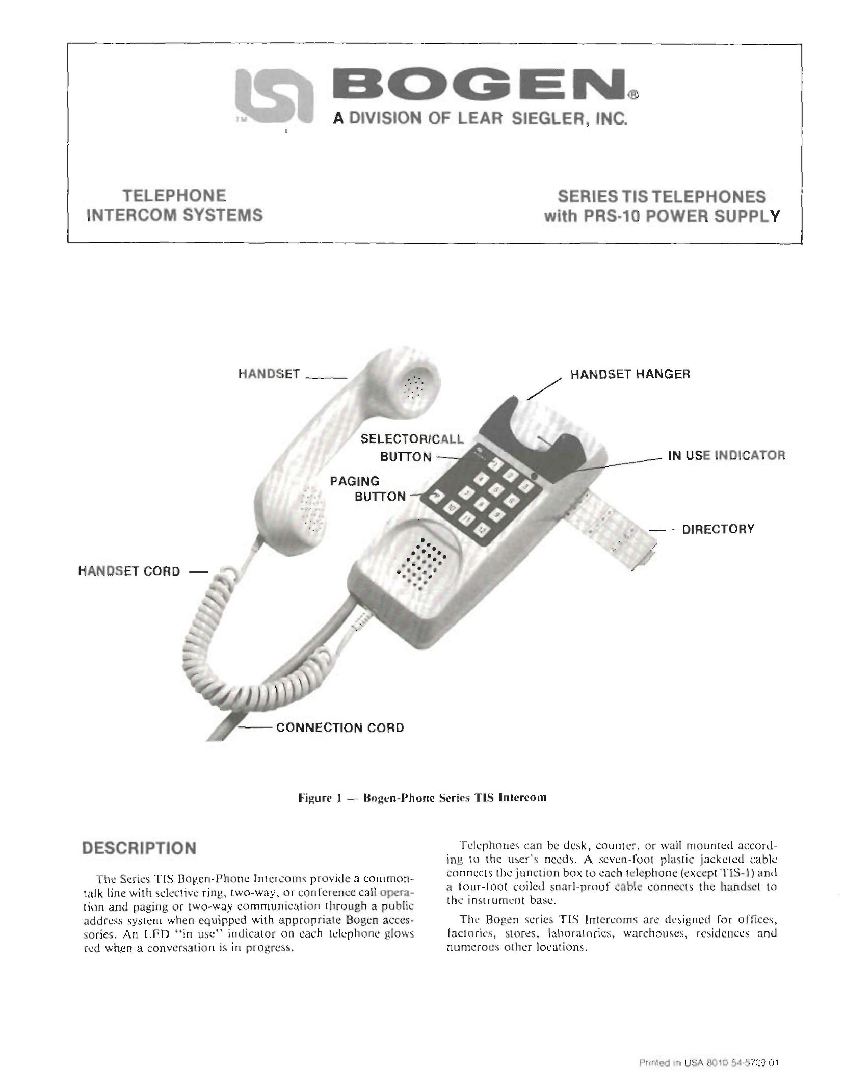 Bogen Series TIS Telephone User Manual