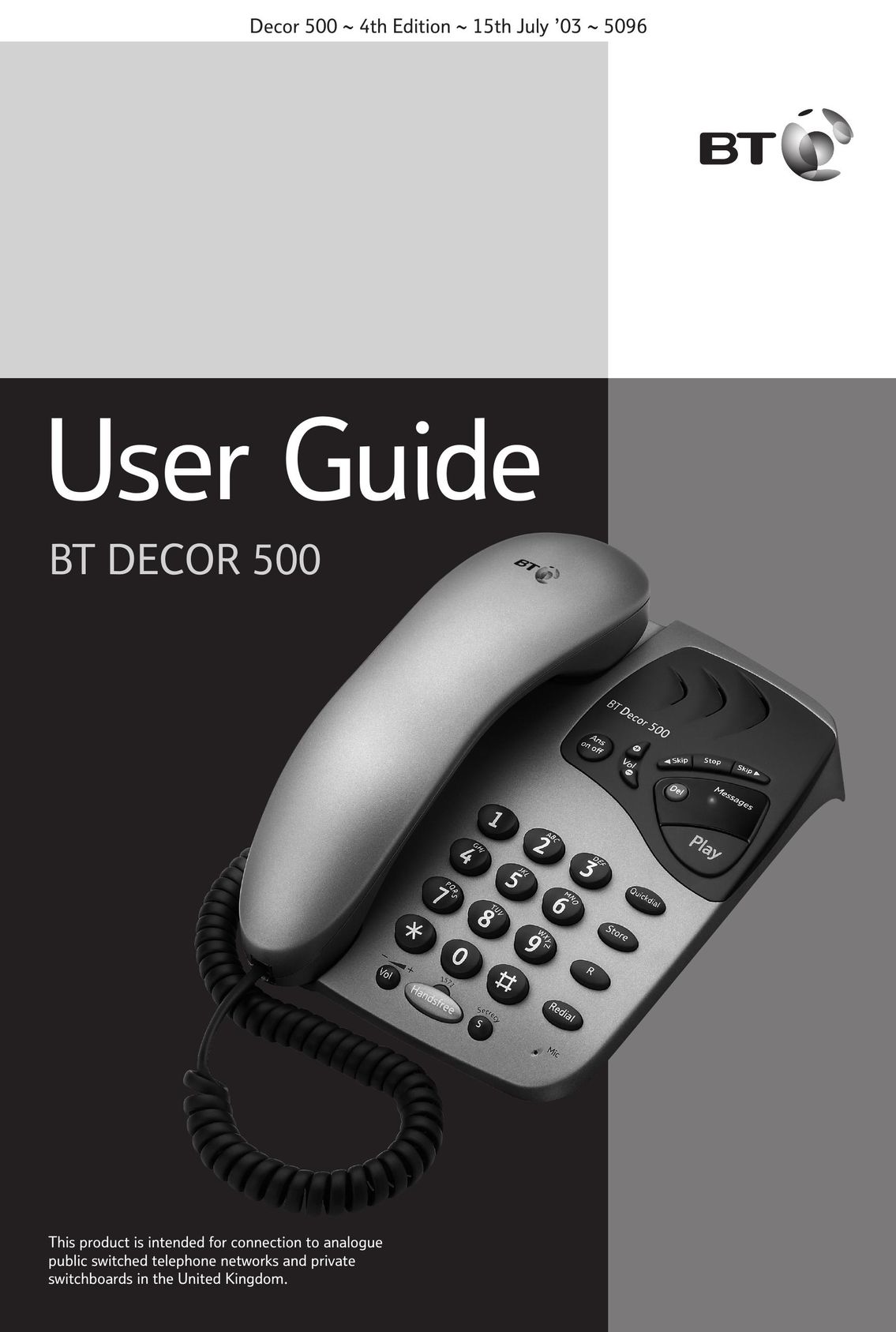 BT 500 Telephone User Manual