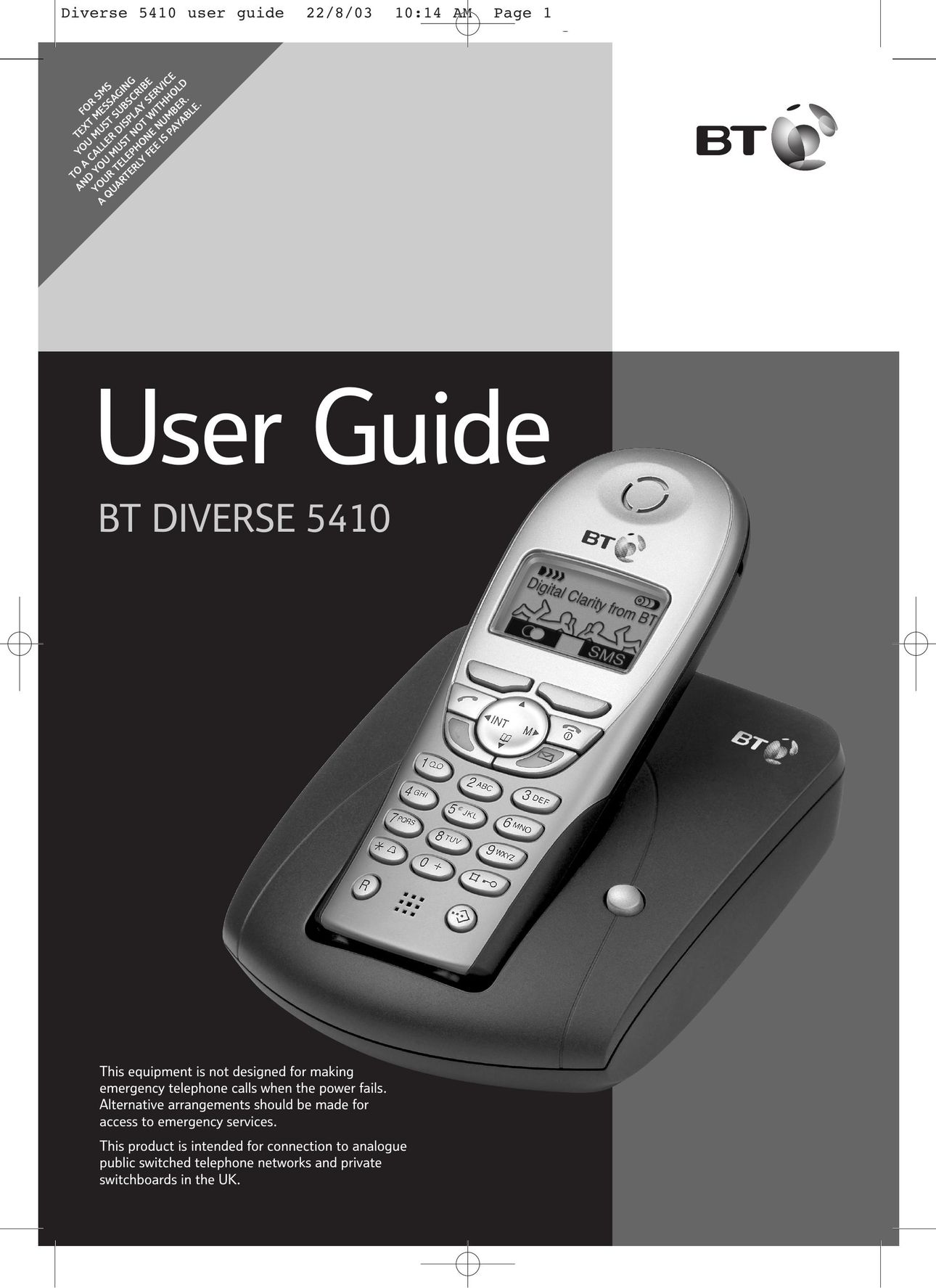 BT BT DIVERSE 5410 Telephone User Manual