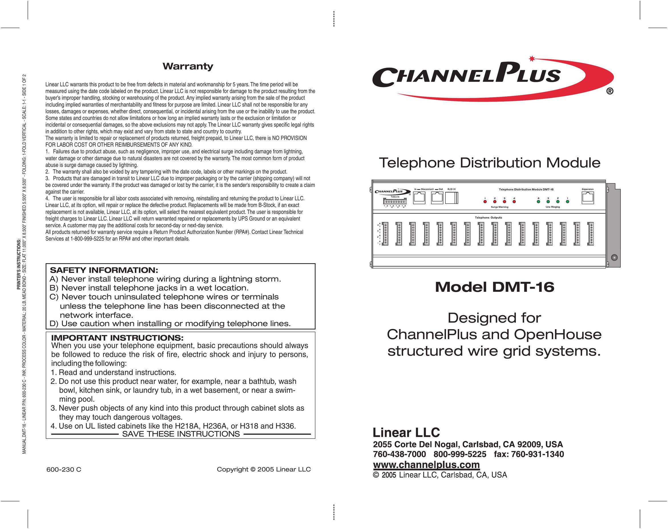 Channel Plus DMT-16 Telephone User Manual
