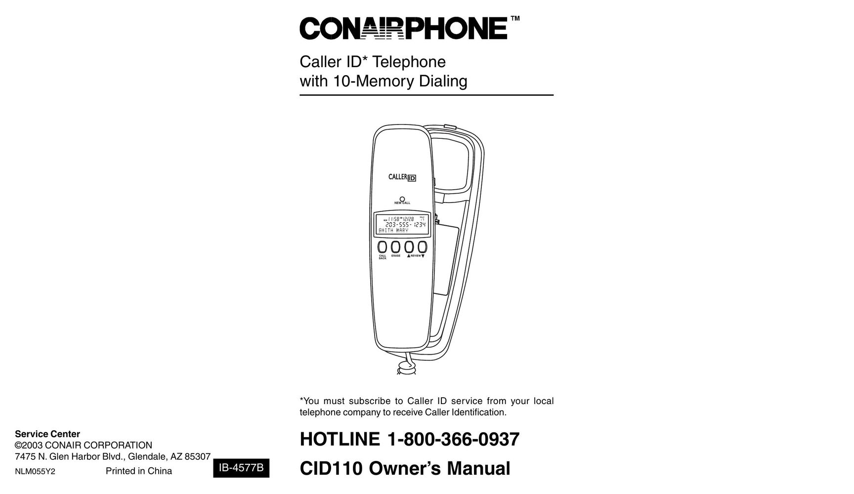 Conair CID110 Telephone User Manual