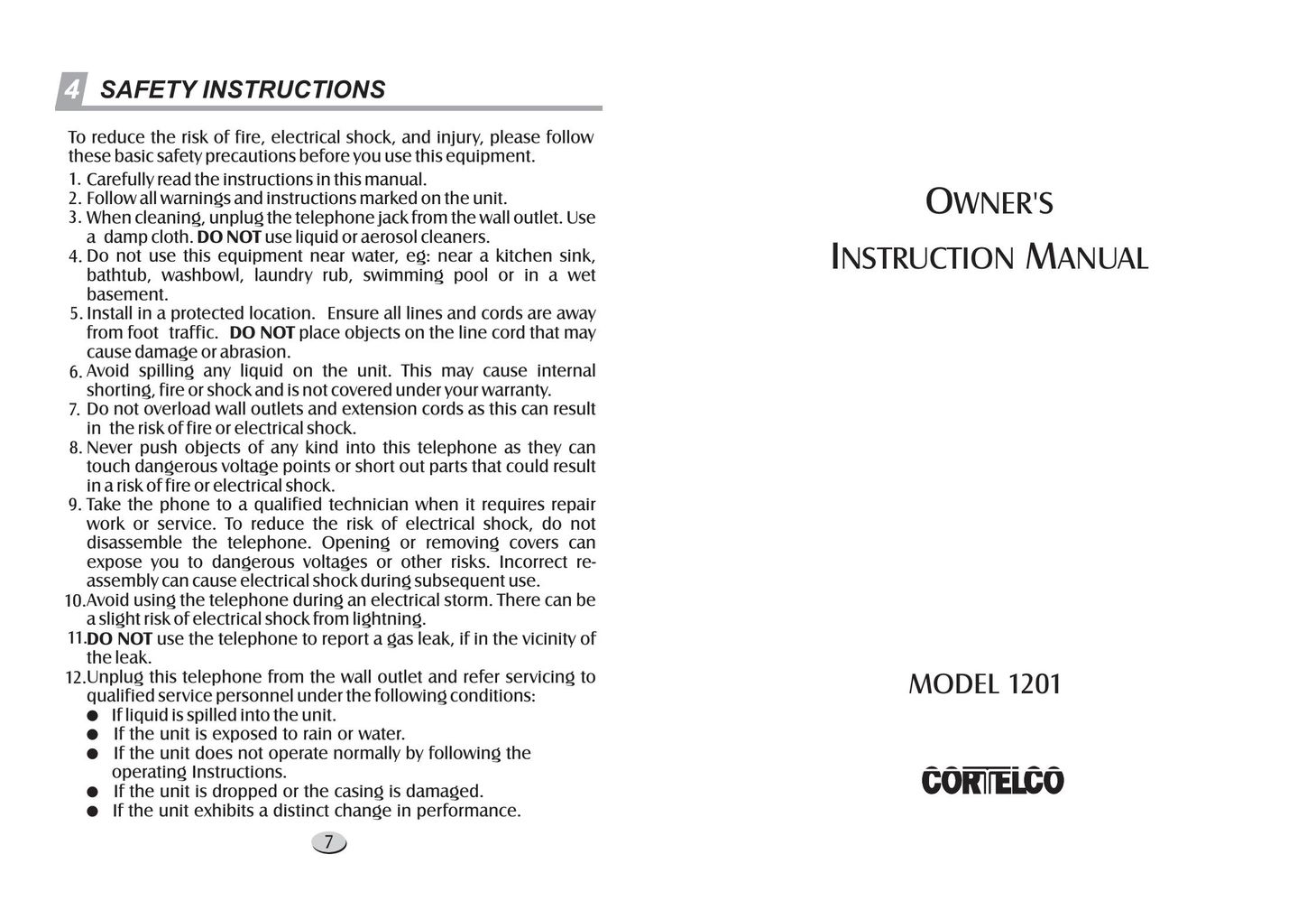 Cortelco 1201 Telephone User Manual