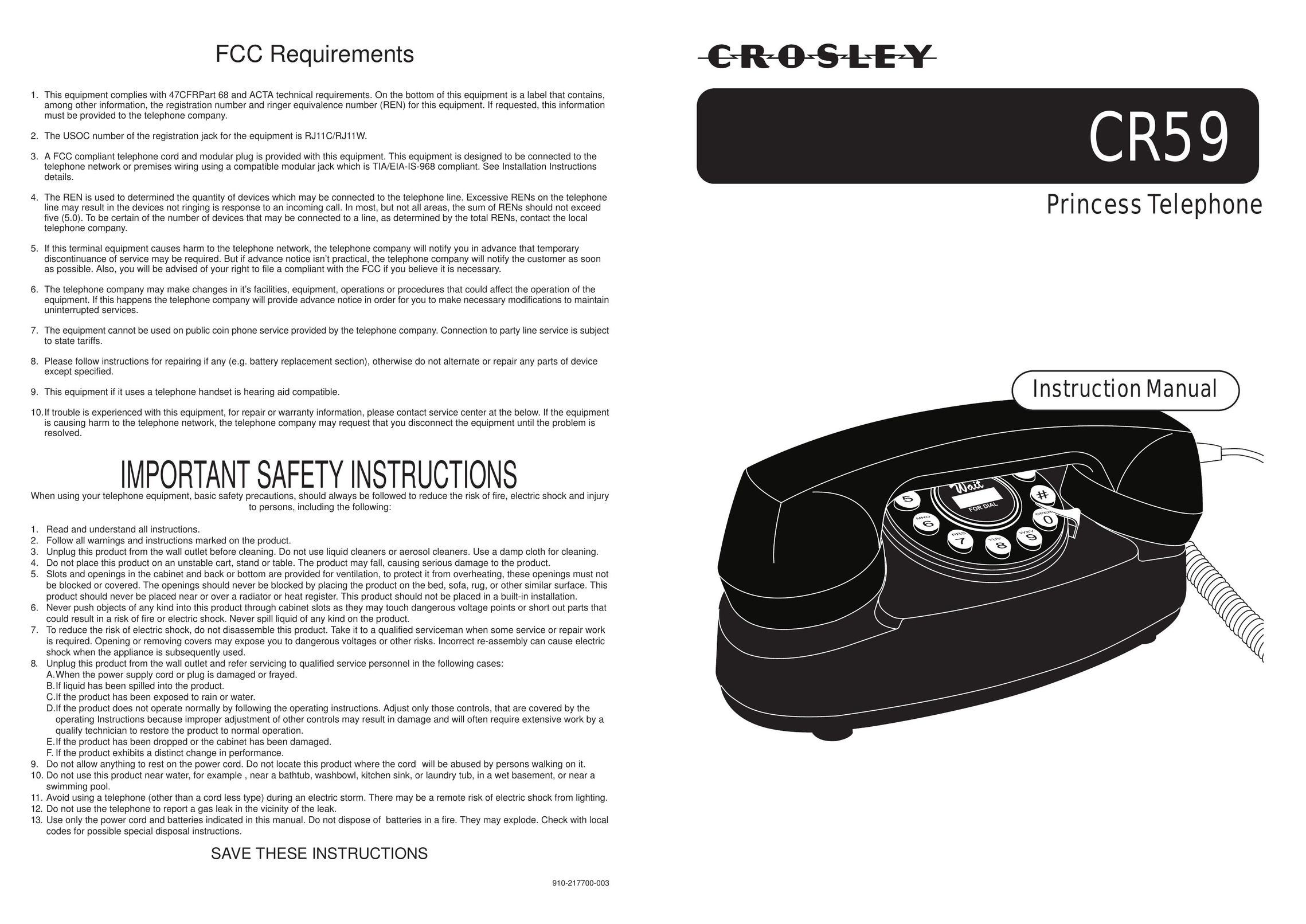 Crosley CR59 Telephone User Manual