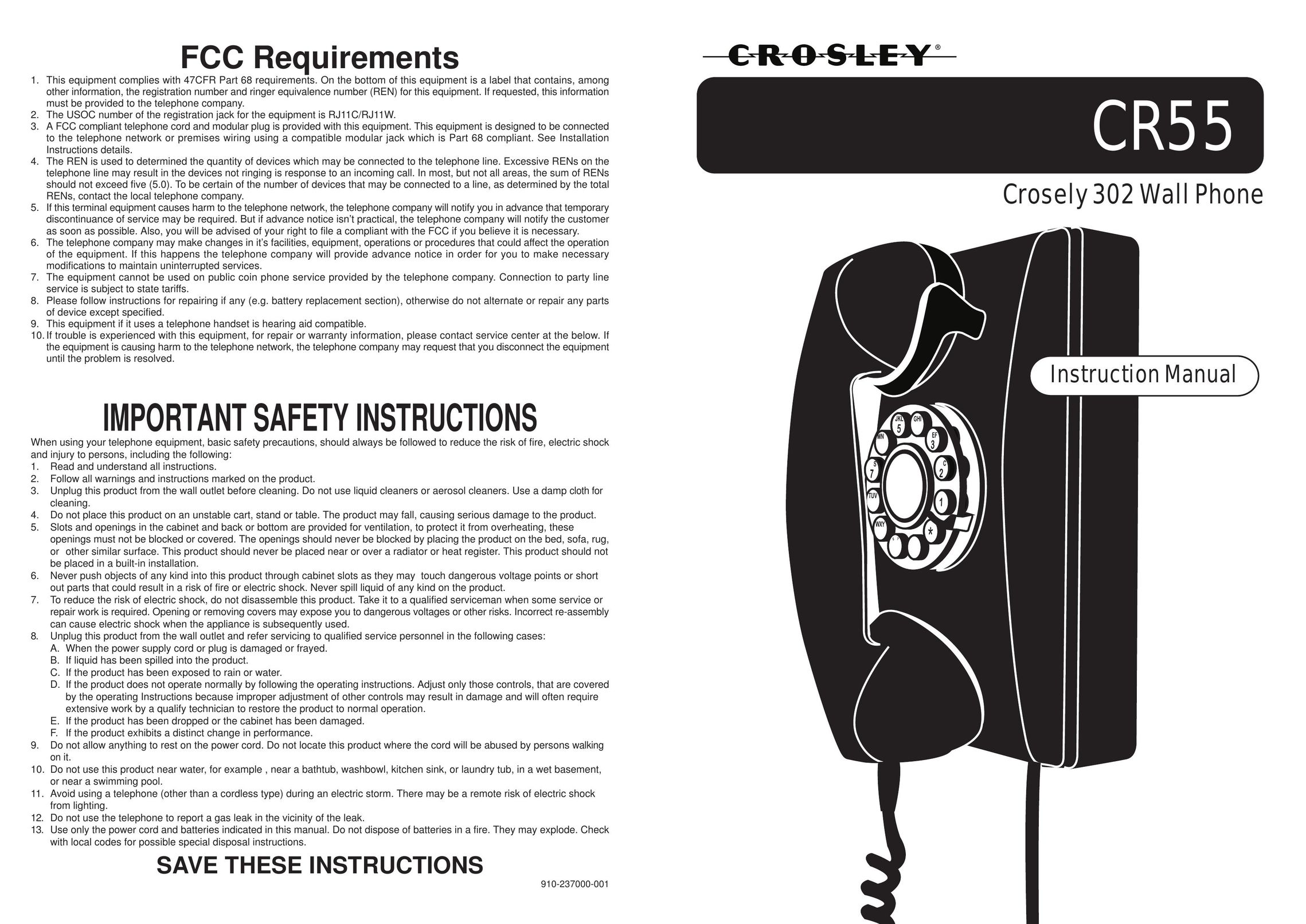 Crosley Radio CR55 Telephone User Manual