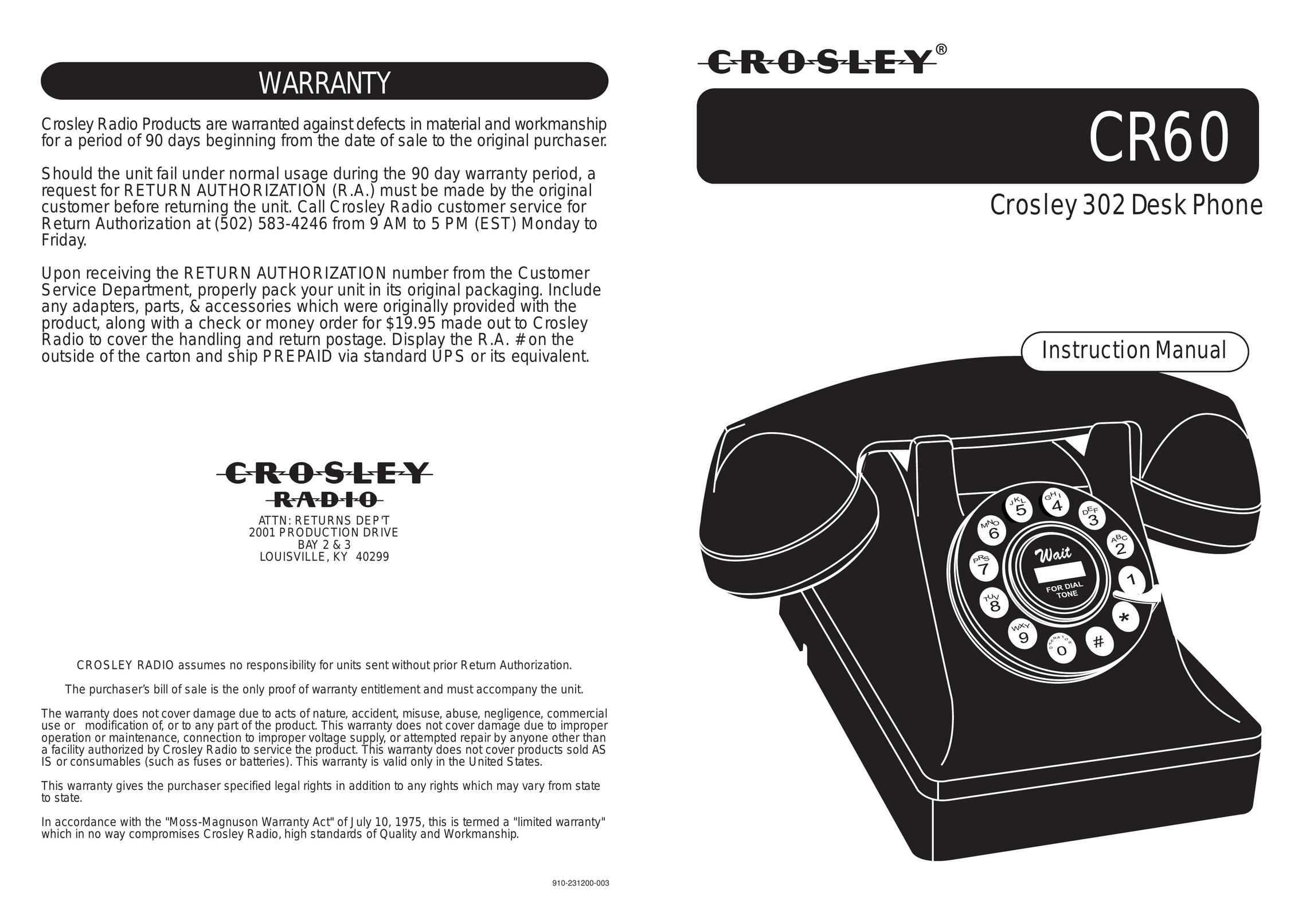 Crosley Radio CR60 Telephone User Manual