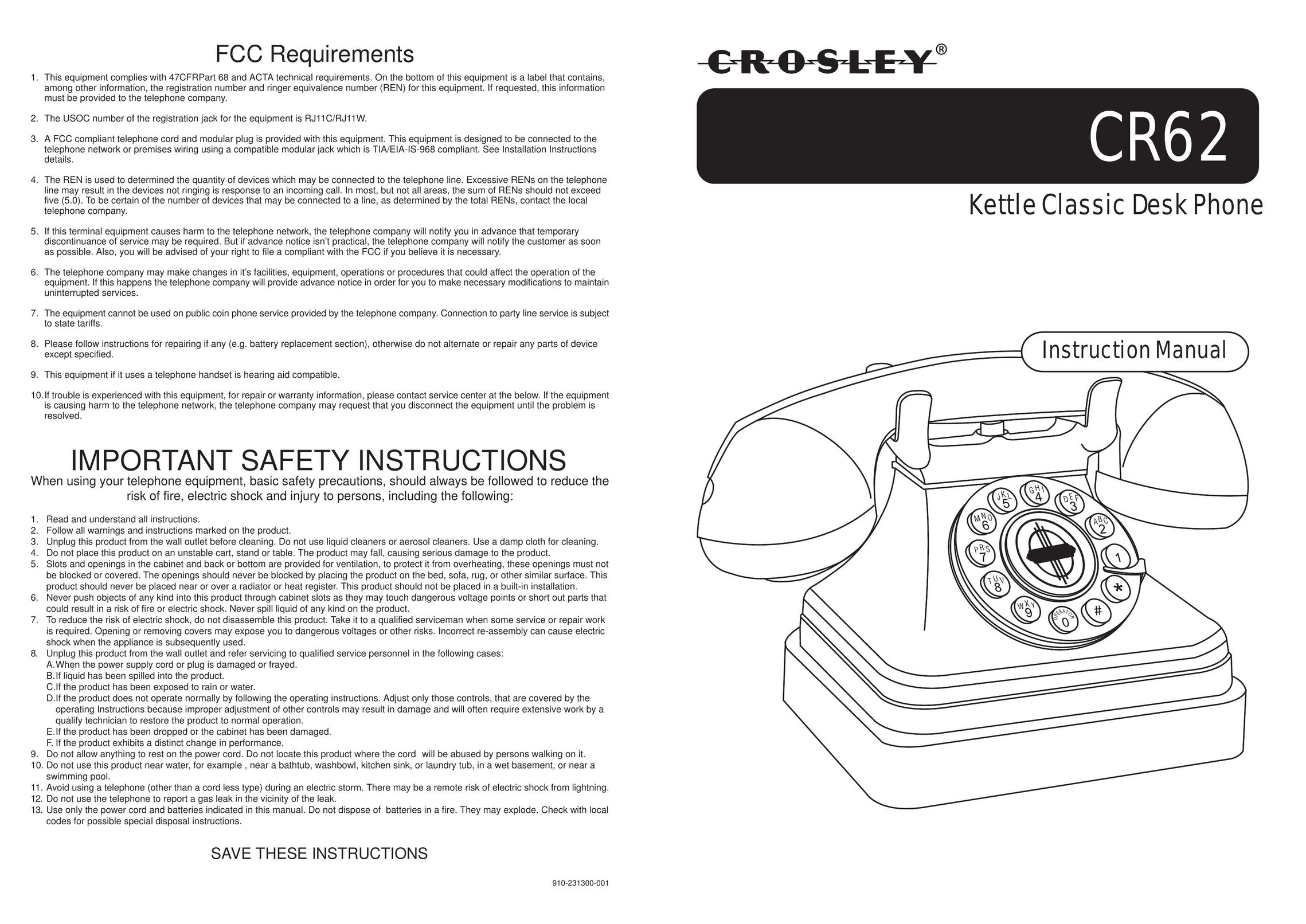 Crosley Radio CR62 Telephone User Manual