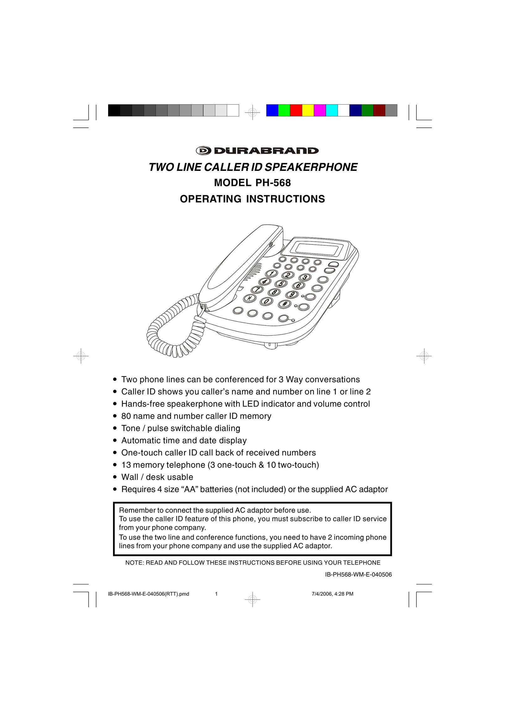 Durabrand PH-568 Telephone User Manual
