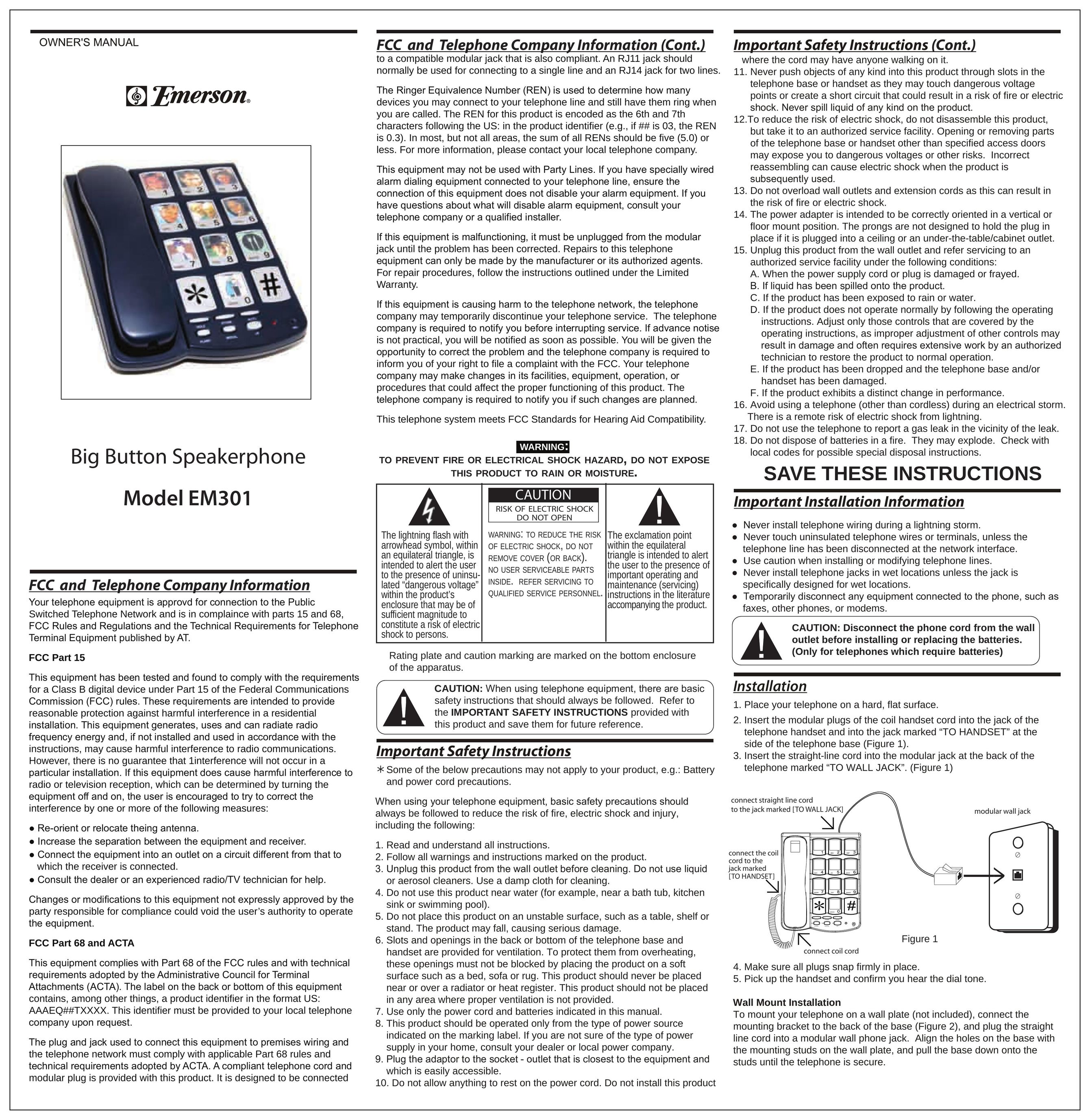 Emerson EM301 Telephone User Manual