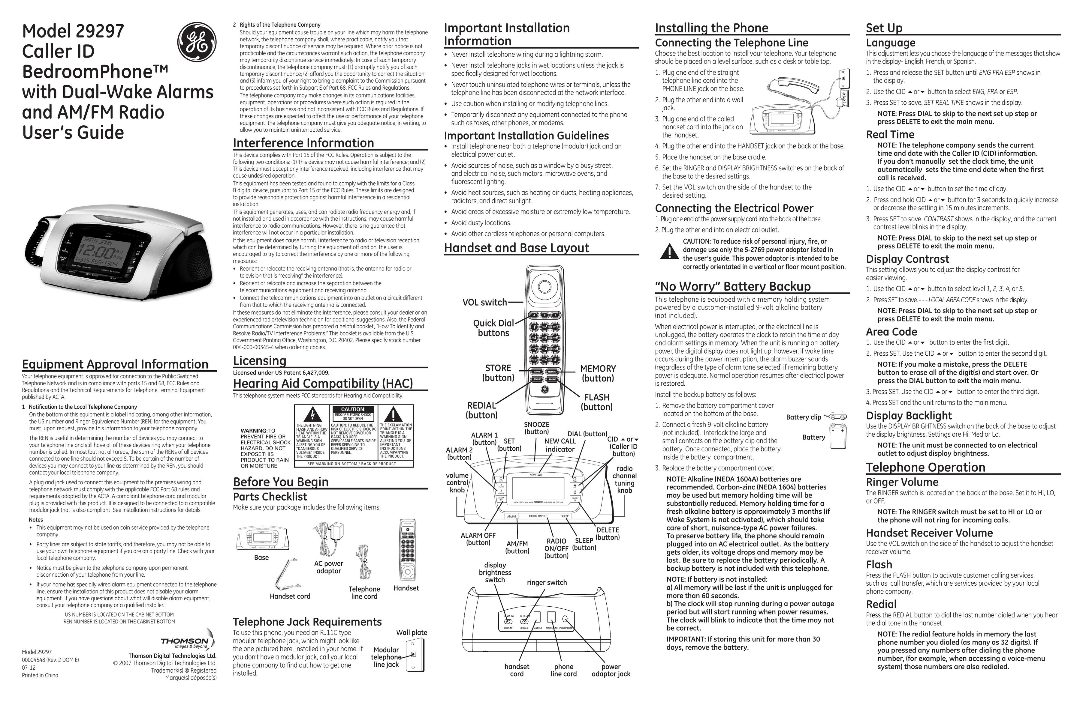 GE 00004548 Telephone User Manual