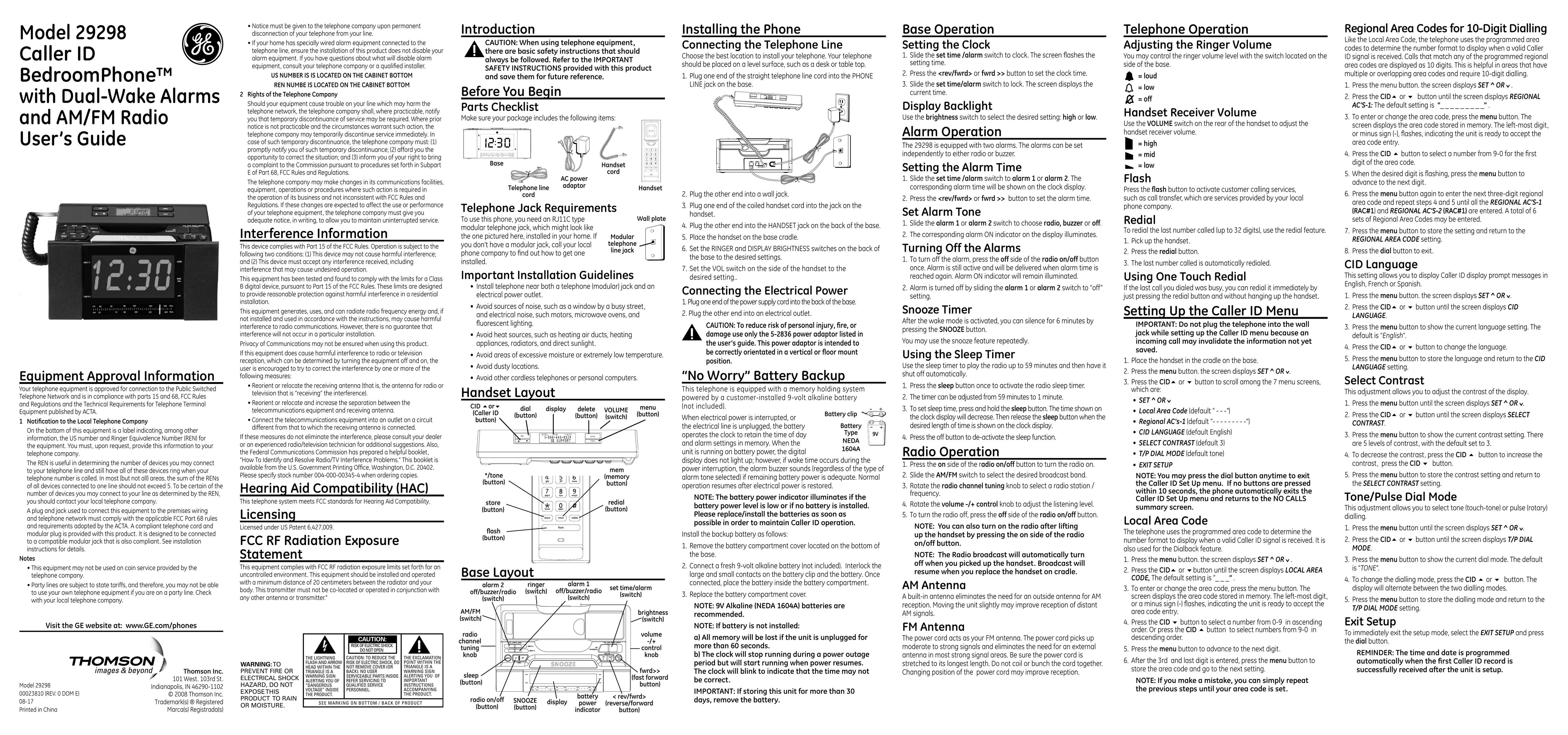 GE 00023810 Telephone User Manual
