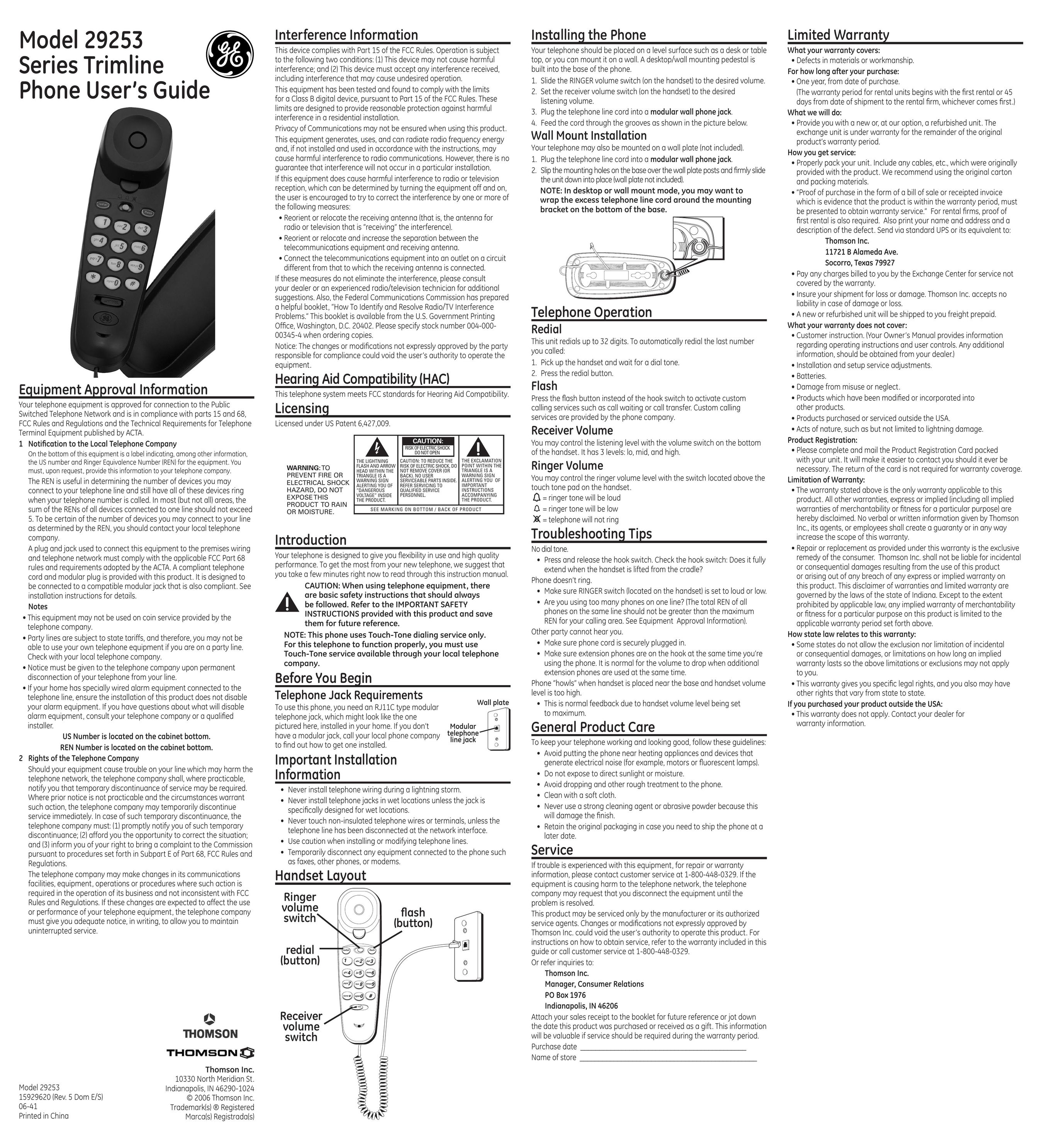 GE 15929620 Telephone User Manual