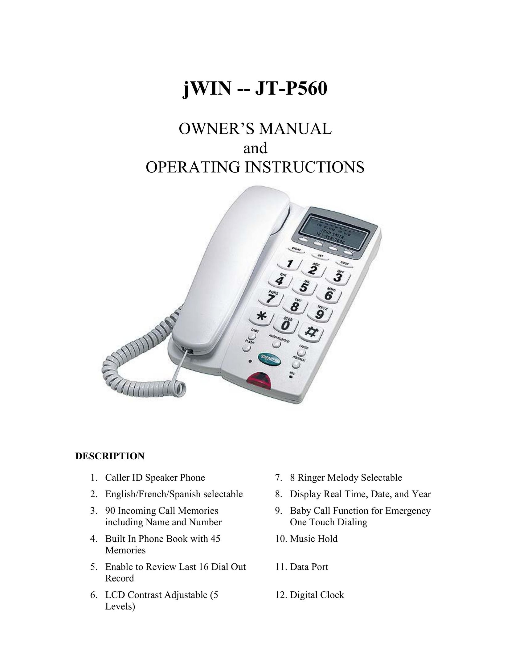 Jwin JT-P560 Telephone User Manual