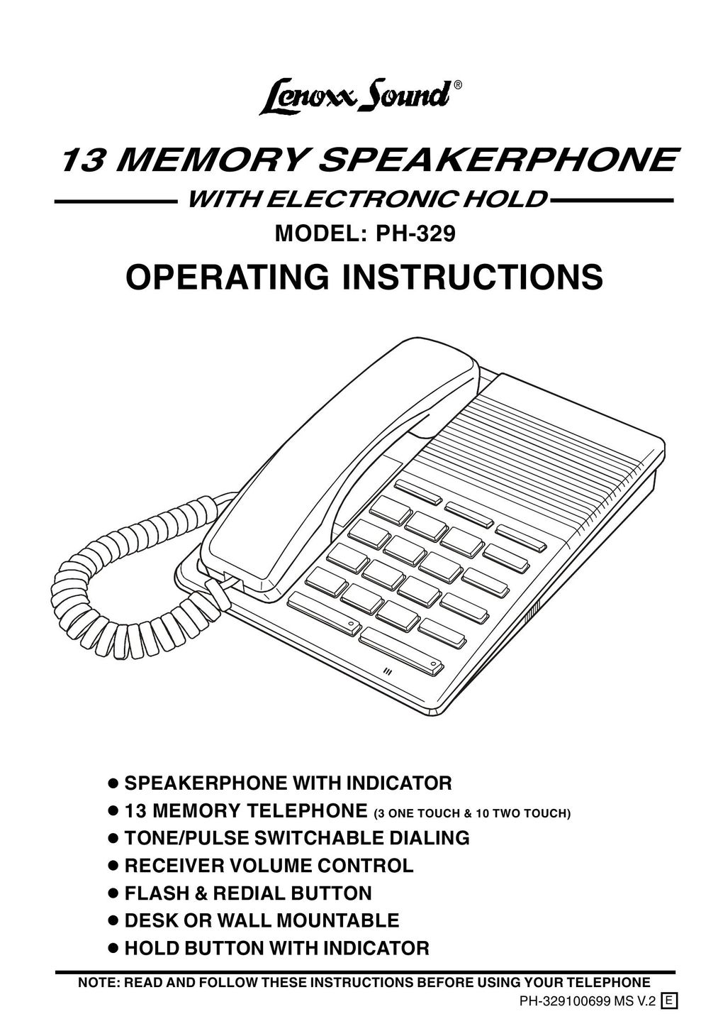 Lenoxx Electronics PH-329 Telephone User Manual